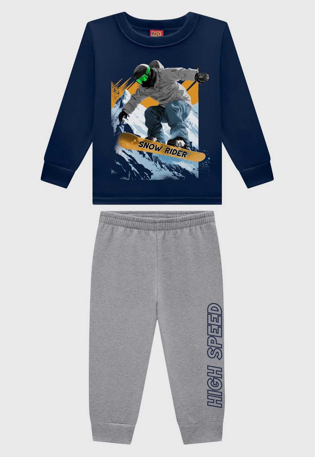 Infantil - Conjunto Kyly Estampa Snowboard Azul-Marinho