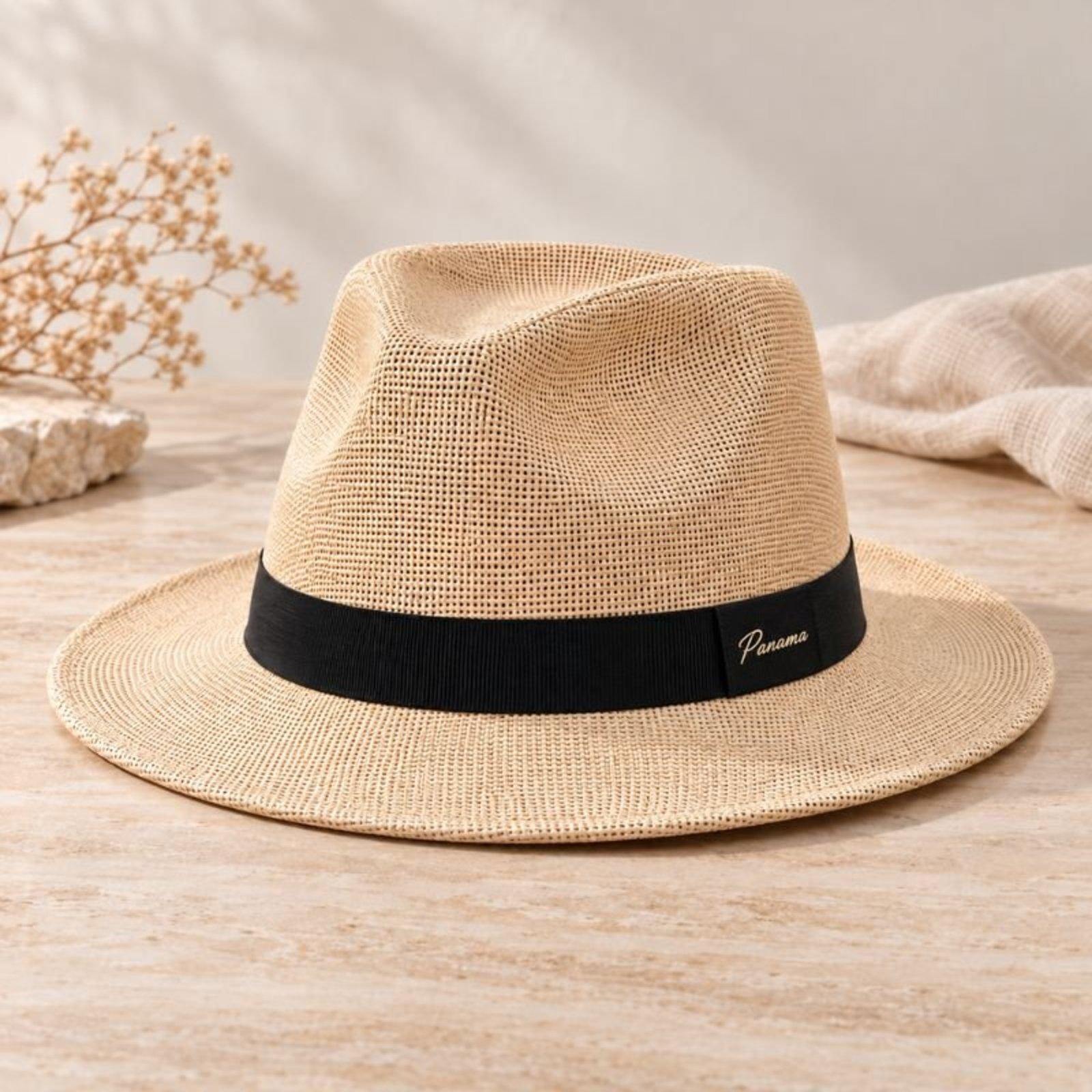 Chapéu Moda Panamá Palha Shantung Trançado Clássico Verão Bege