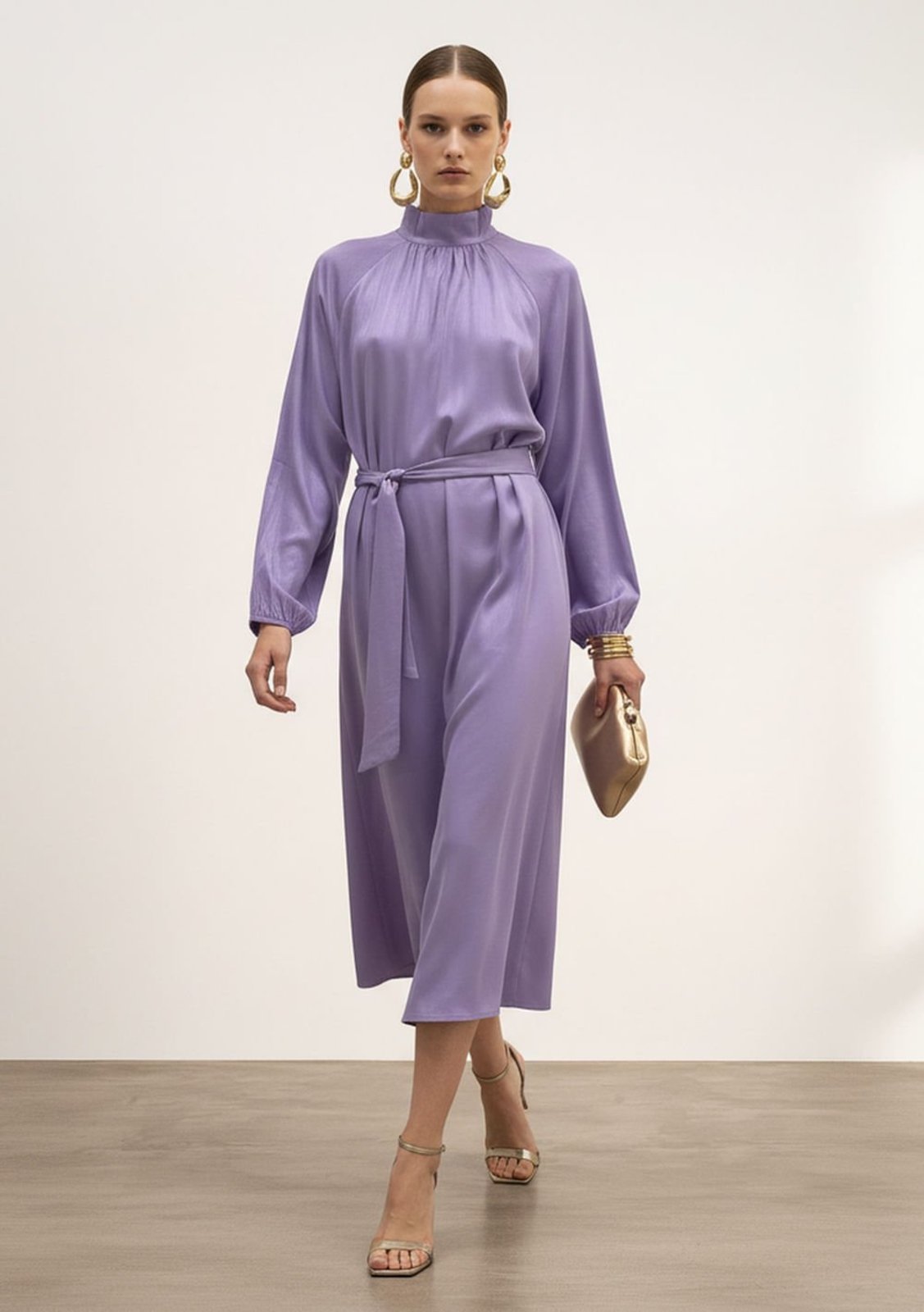 Vista 2 Vestido Iódice Solto Gola Alta Manga Longa Midi IÓDICE lilás