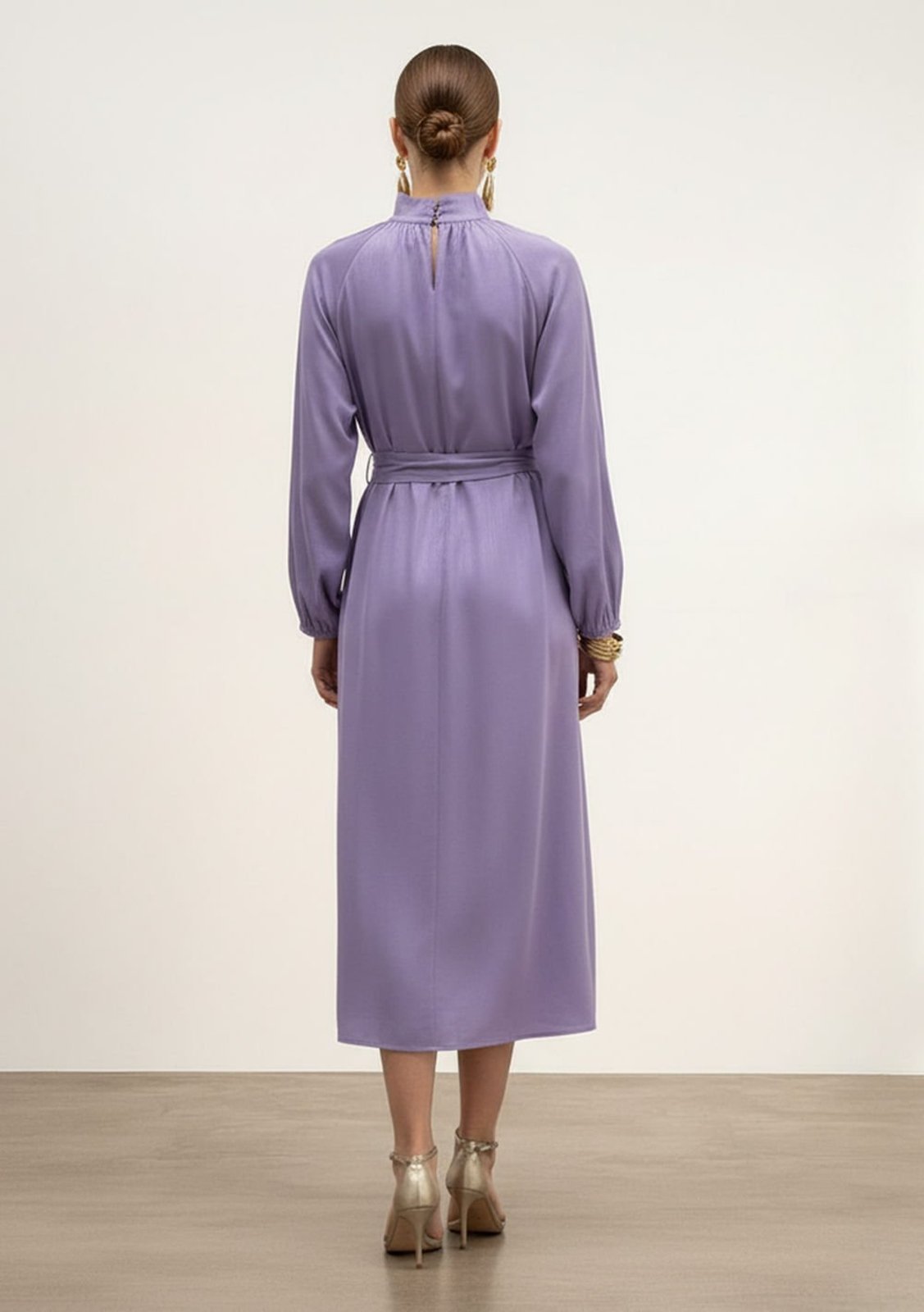 Vista 3 Vestido Iódice Solto Gola Alta Manga Longa Midi IÓDICE lilás