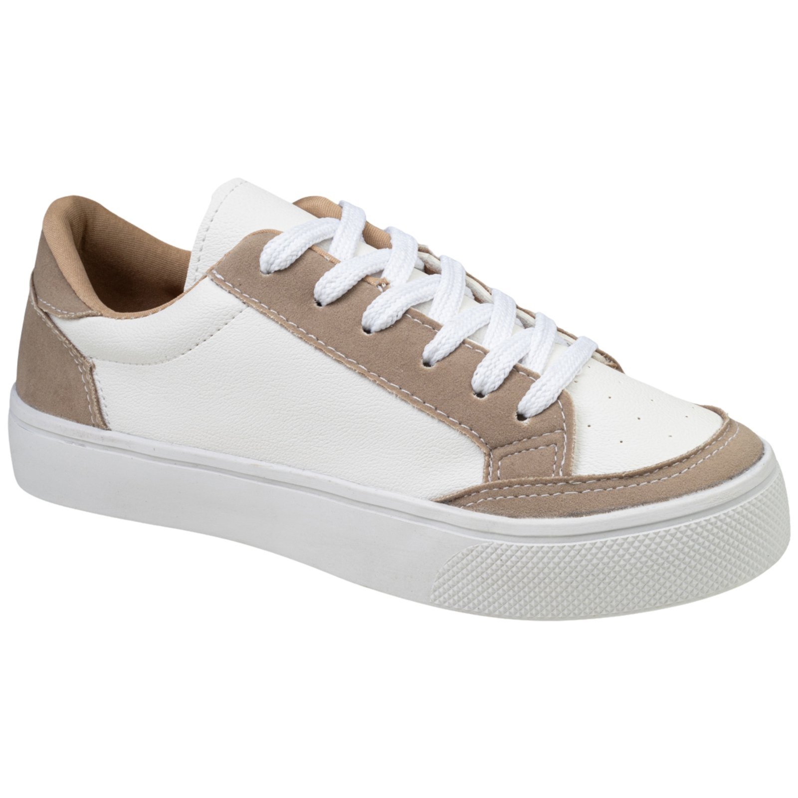 Tênis Casual Feminino Retrocore Clássico Dia a Dia Flatform Moda Confortável Via Angel 8201 Branco e Cinza