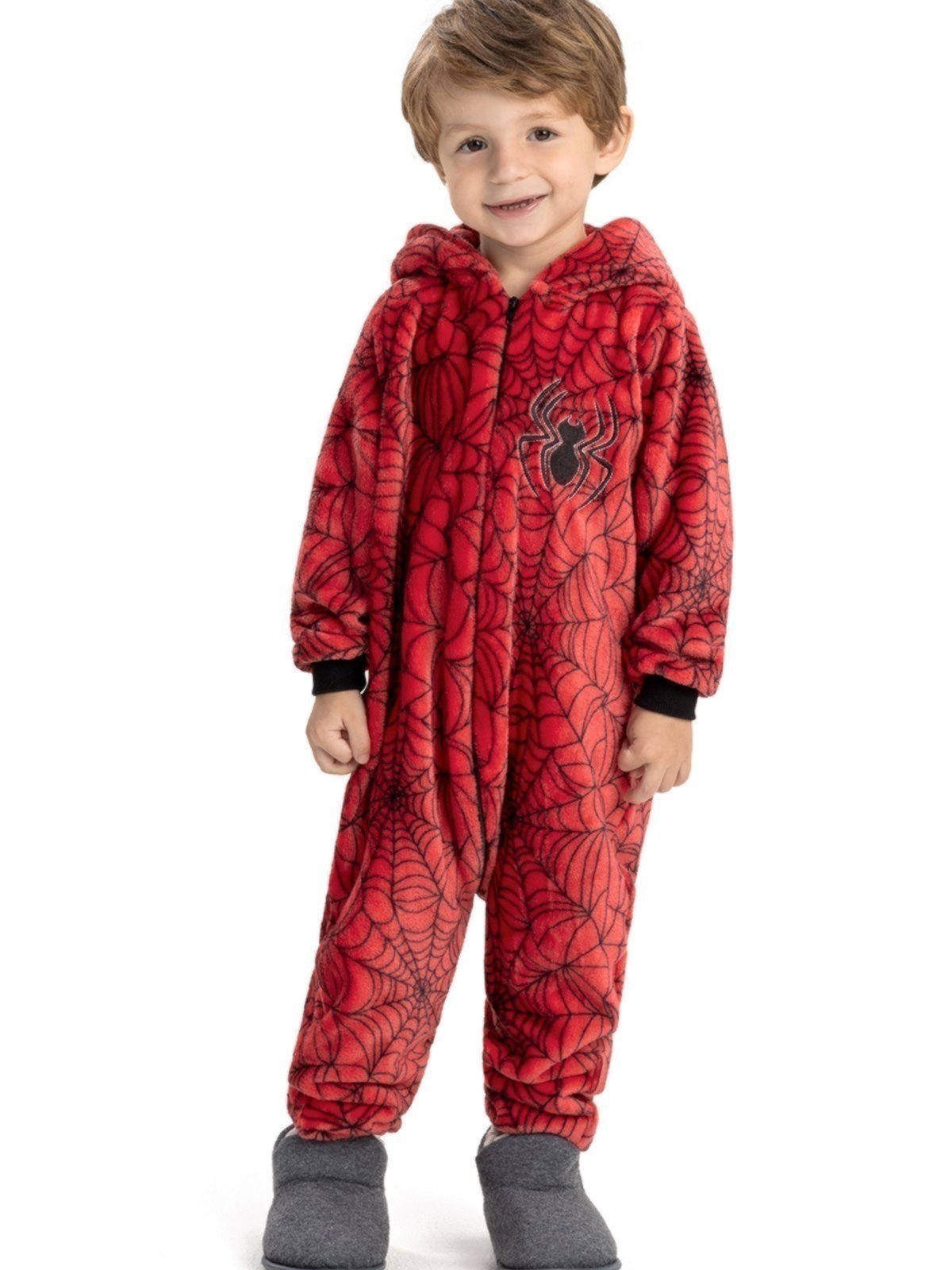 Pijama Macacão de Inverno com Touca Menino Magicamente Fantasia Aranha