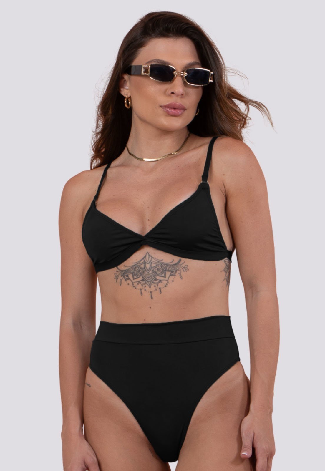 Biquíni Rioutlet Hot Pants Cintura Alta + Sutiã Triângulo Preto