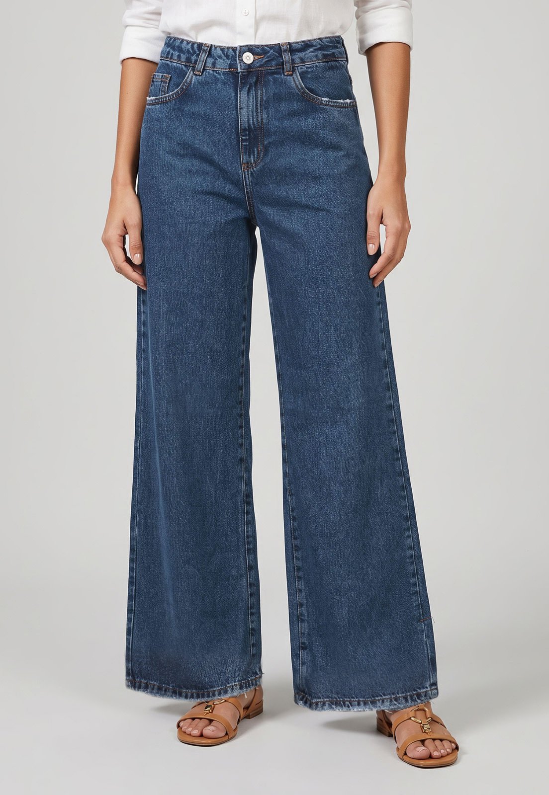 Calça Feminina Sawary Jeans Wide Leg Azul Escuro