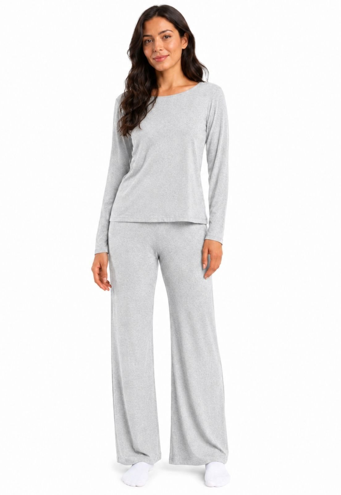 Pijama Feminino Manga Longa Maria Paes Mescla