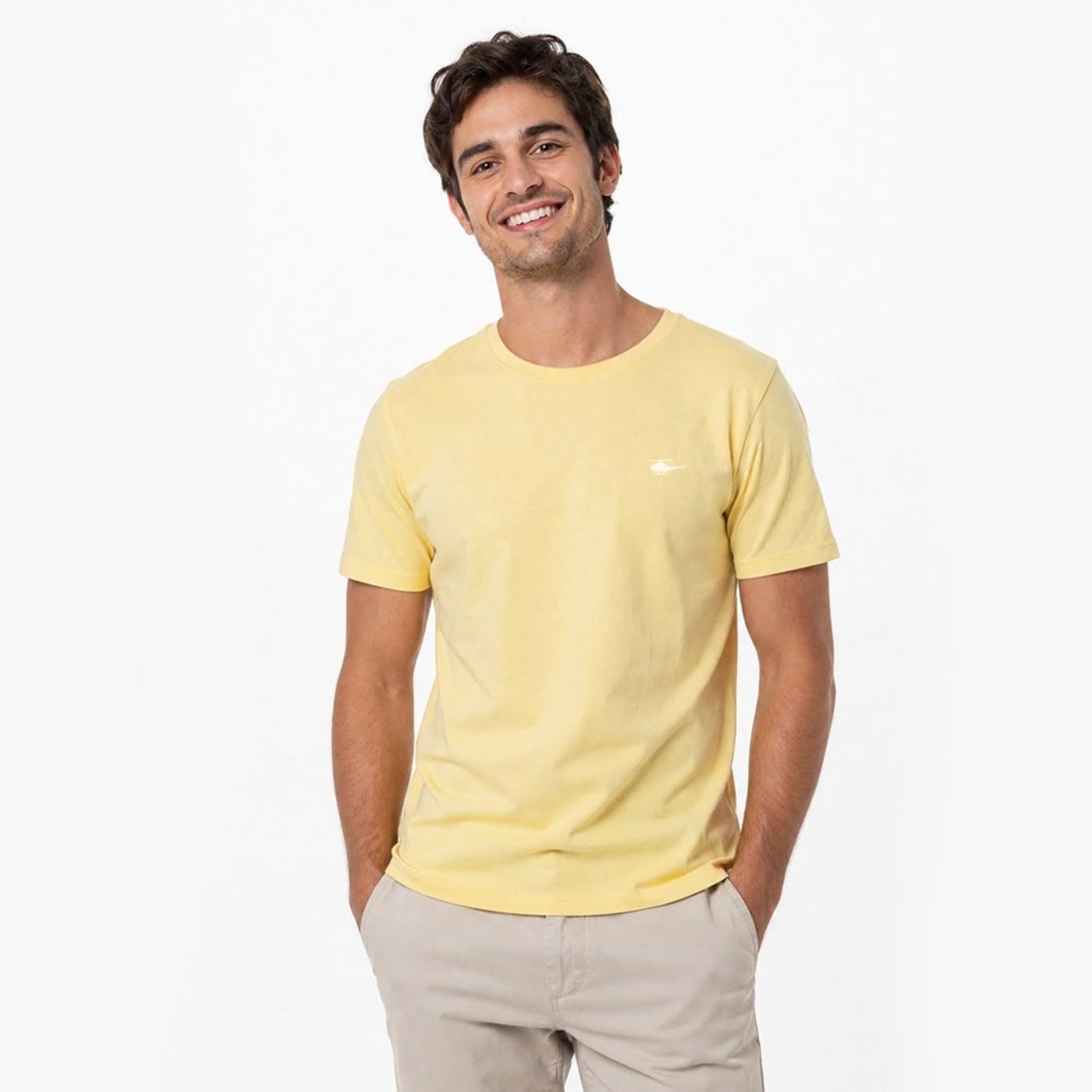 Camiseta Masculina Sallo Gola O Básica Premium Amarelo Manteiga