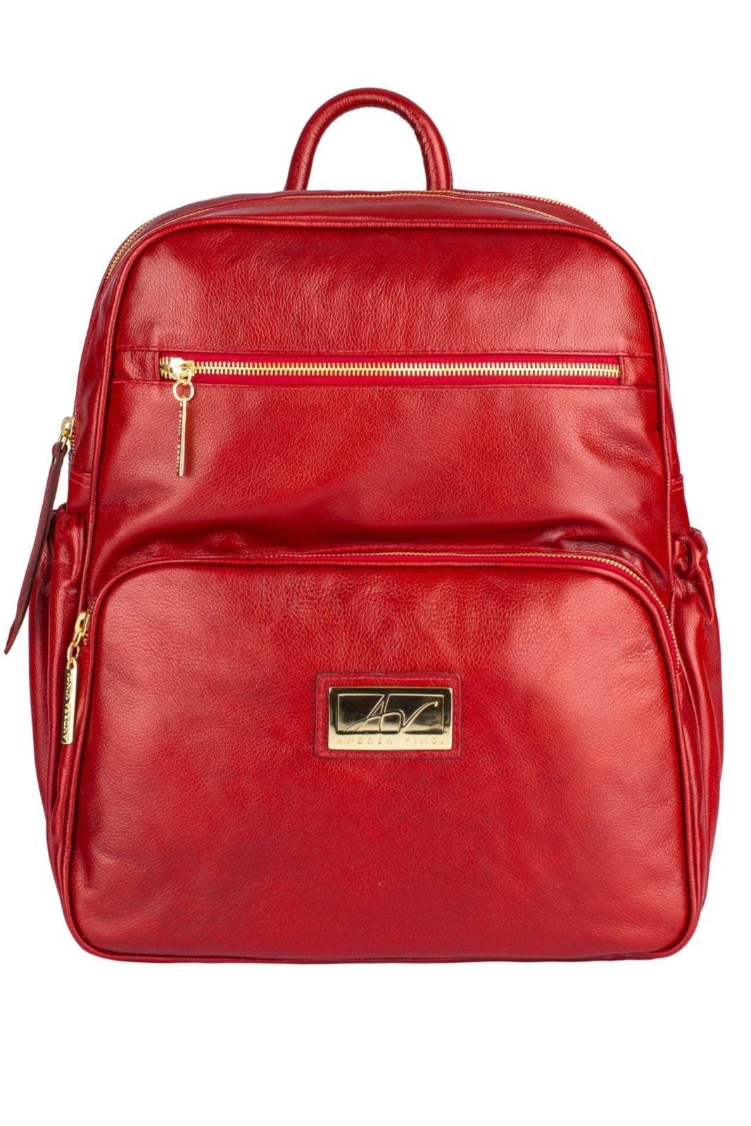 Mochila grande de couro liso Zooey – Vermelho