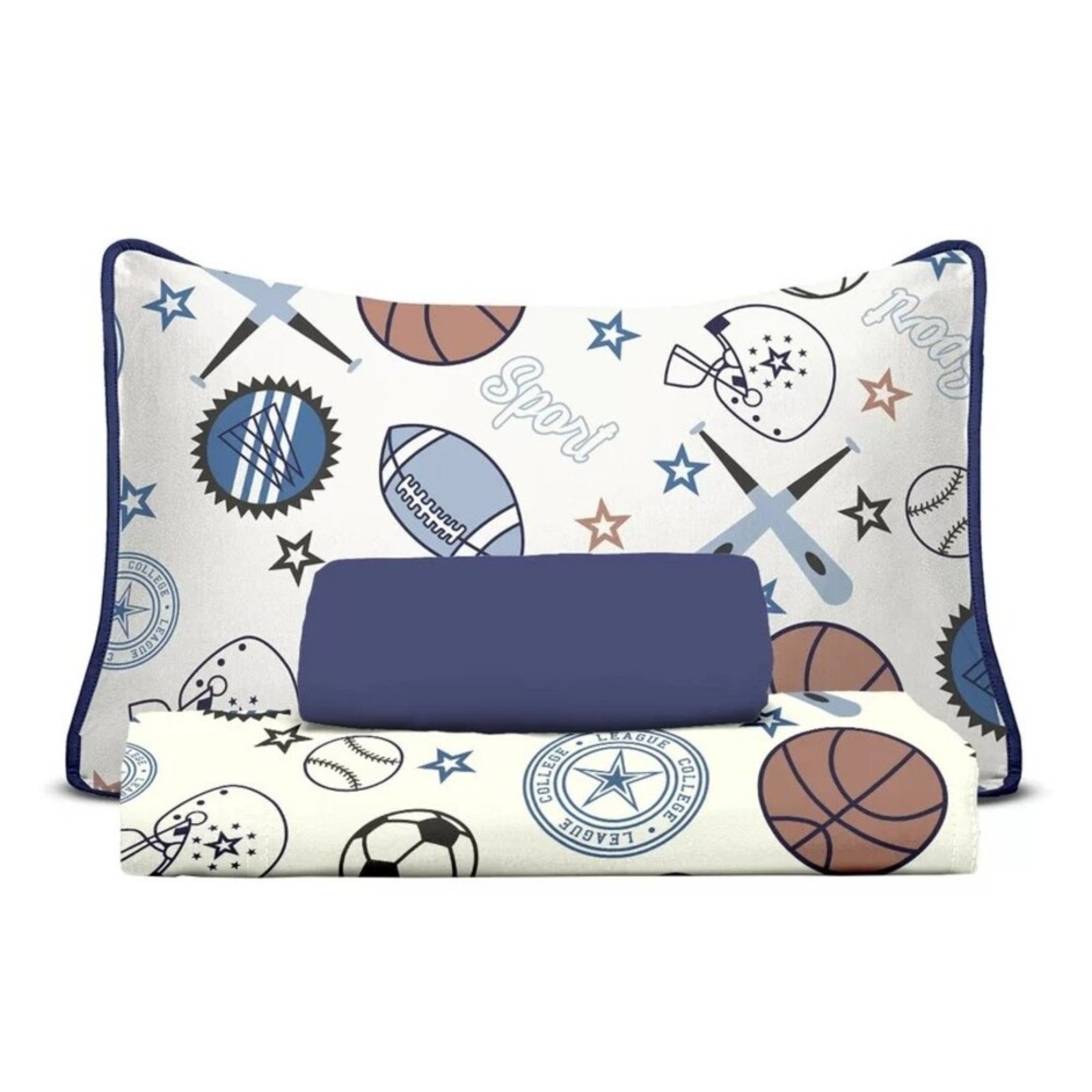 Jogo Cama Solteiro Malha Soft Algodao Egipcio Sports Azul