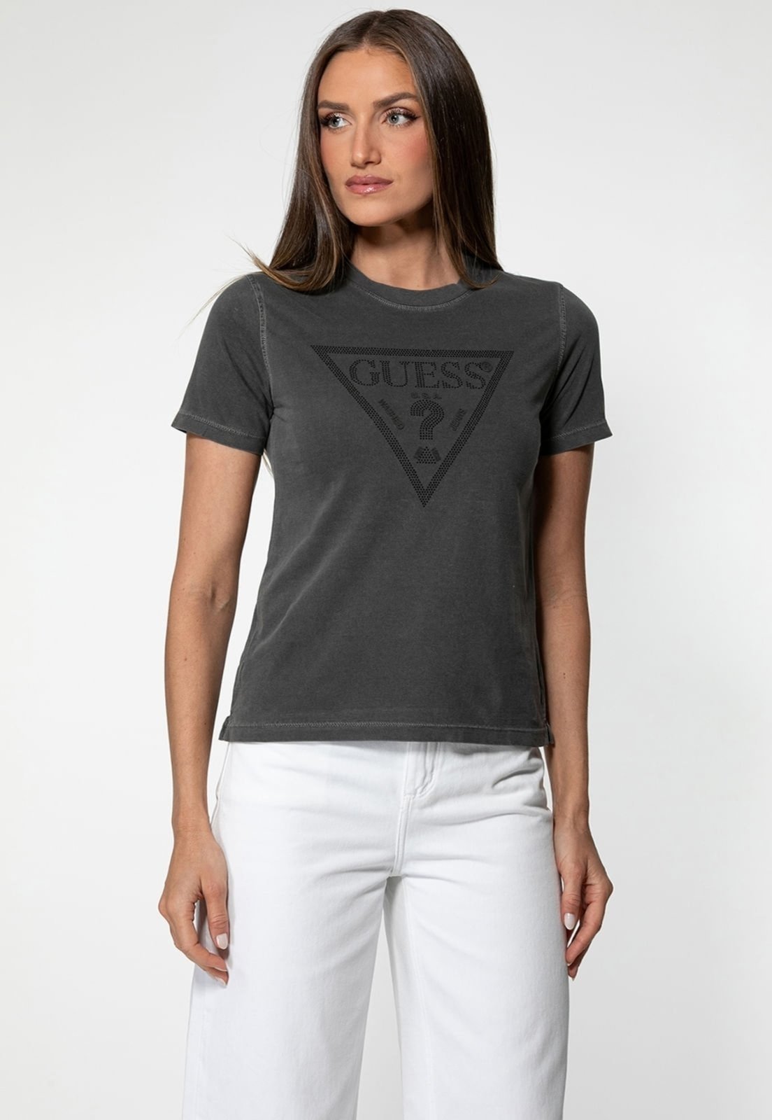 T-shirt Guess Triangulo De Cristal Cinza