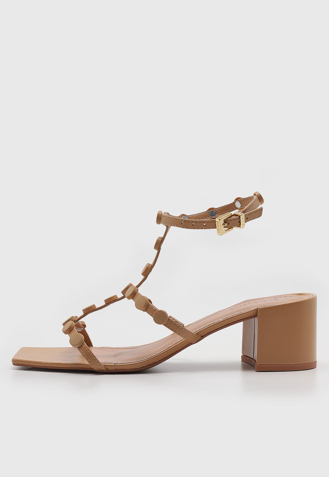 Sandália Feminina Santa Lolla Salto Bloco Tachas Caramelo