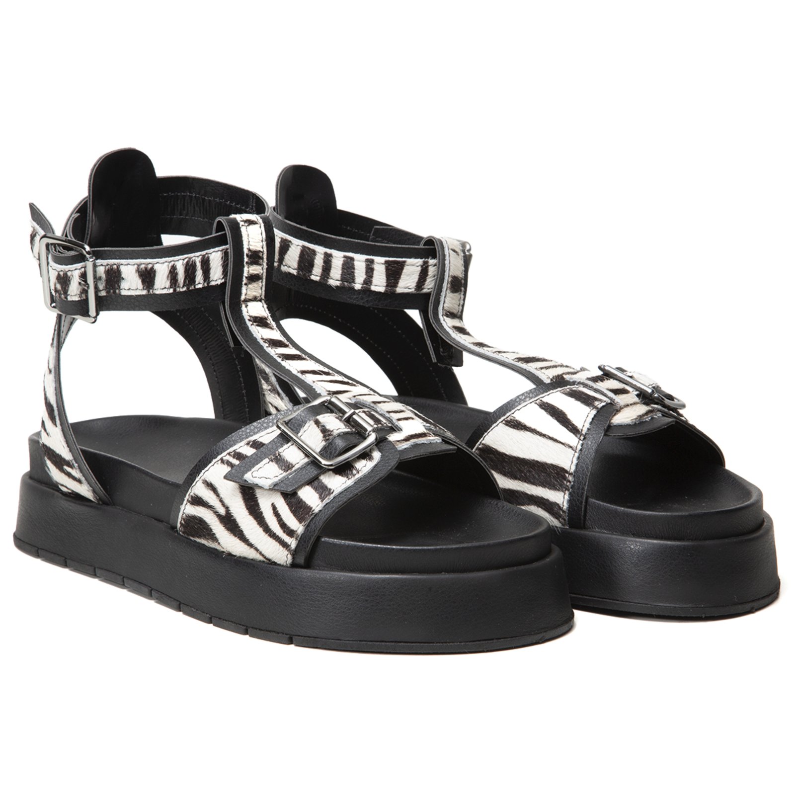 Sandália Feminina FlatForm Casual Animal Print Abotoar Elegante Zebra