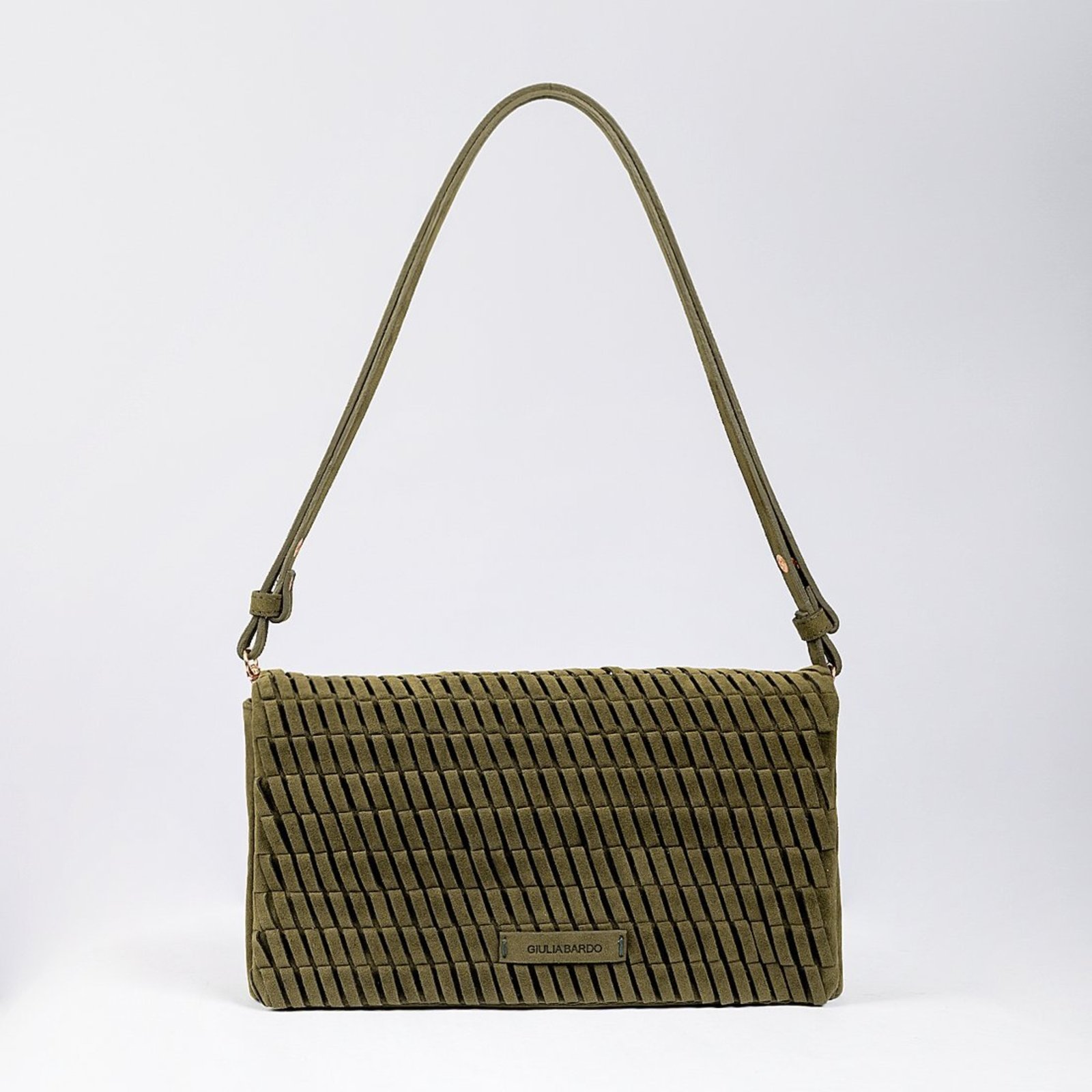Bolsa Shoulder Bag Anne Camurça Trançada Média Tiracolo de Ombro e Clutch Giulia Bardo Verde Escuro