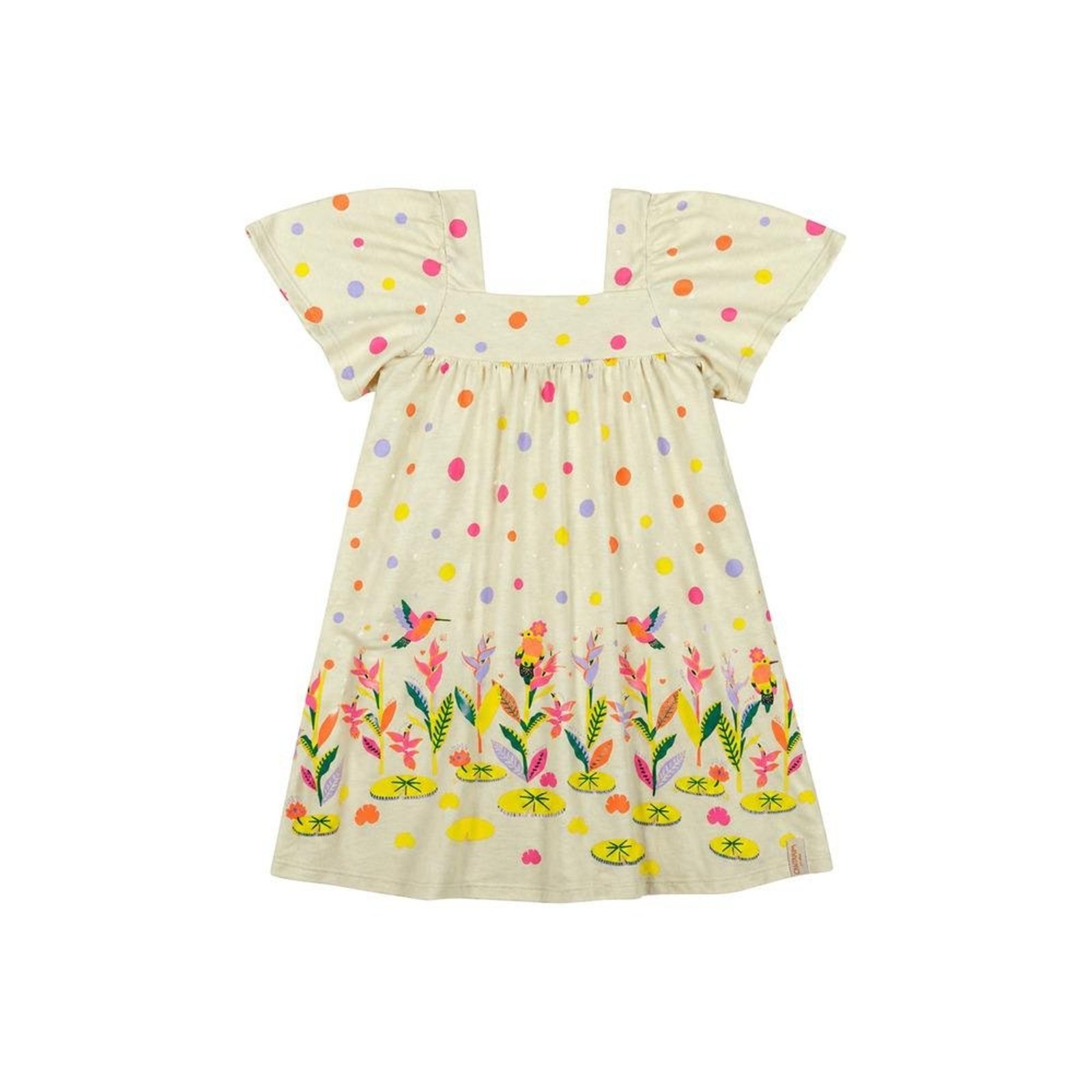 Infantil - Vestido Estampado Colorido Tropical Poá Elian Off White 1 Unico