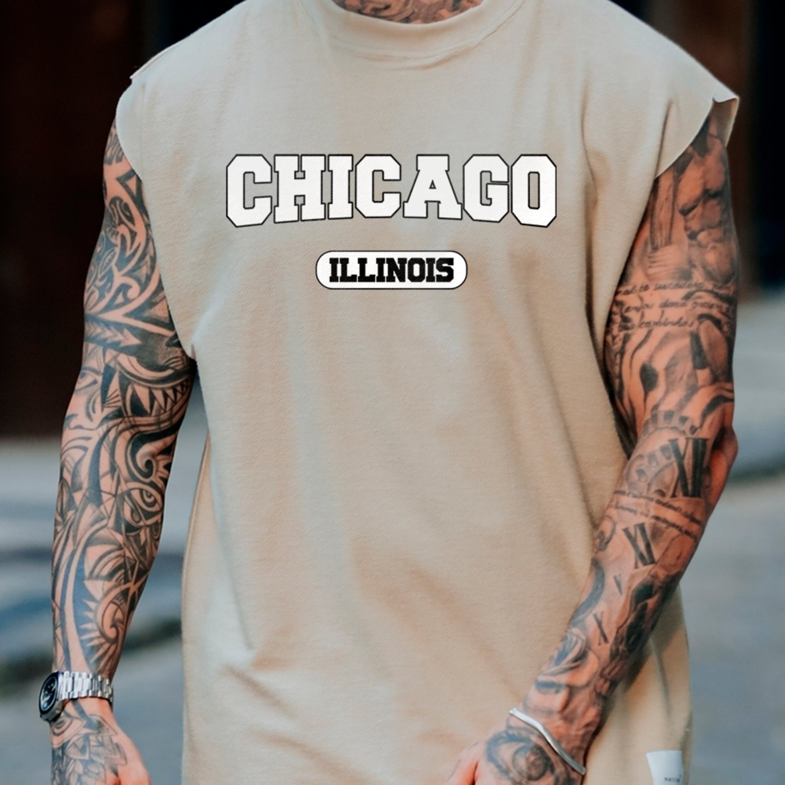 Camiseta Regata Machão Chicago USA Estilo College Street Off White