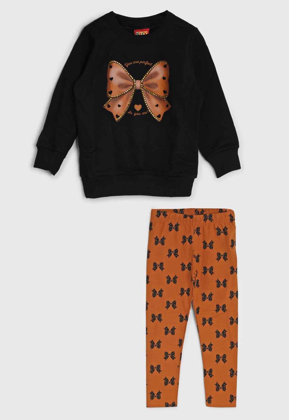 Infantil - Conjunto Kyly Estampa Laço e Borboletas Preto