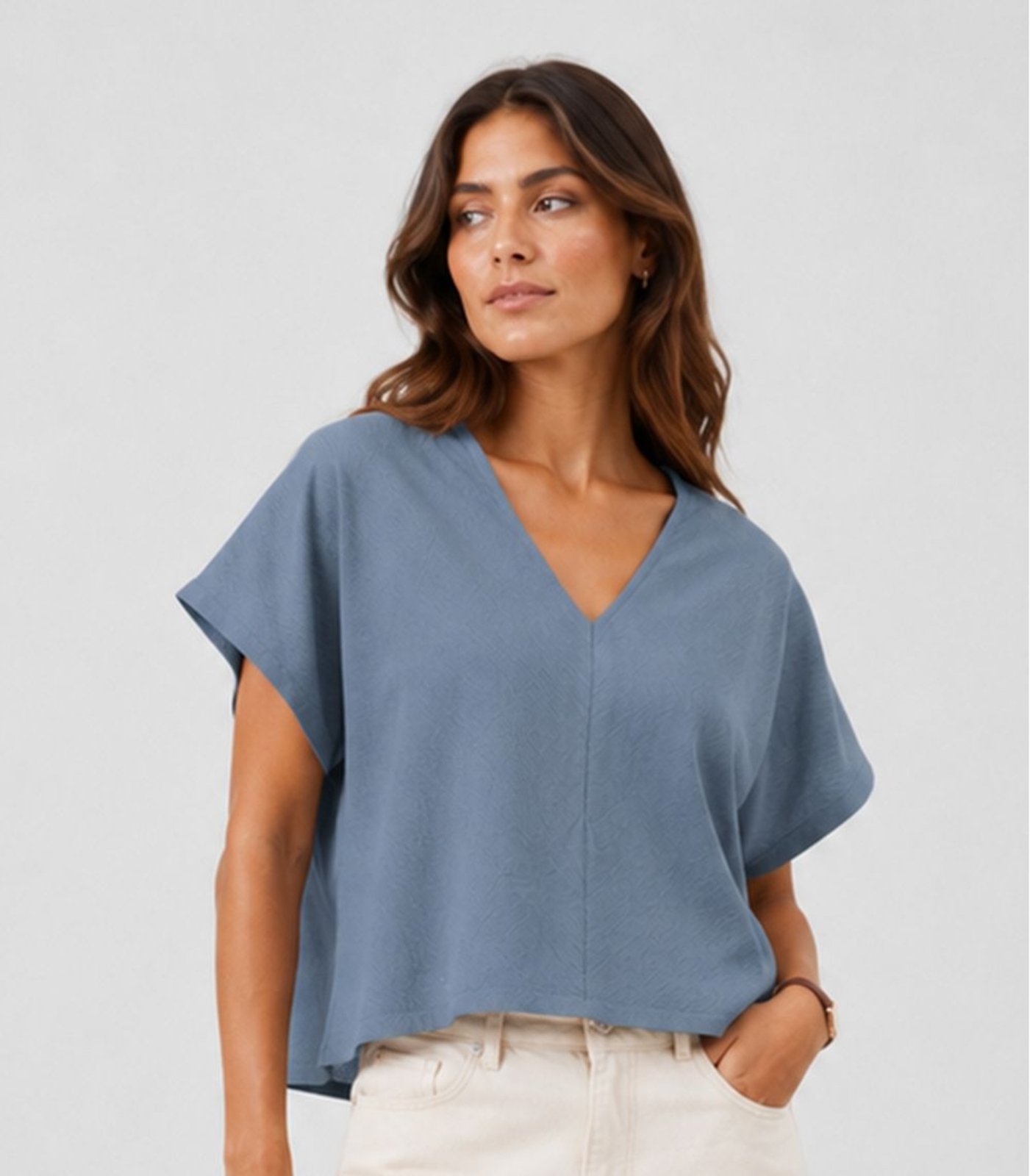 Blusa Feminina Decote em V Infinita Cor Azul