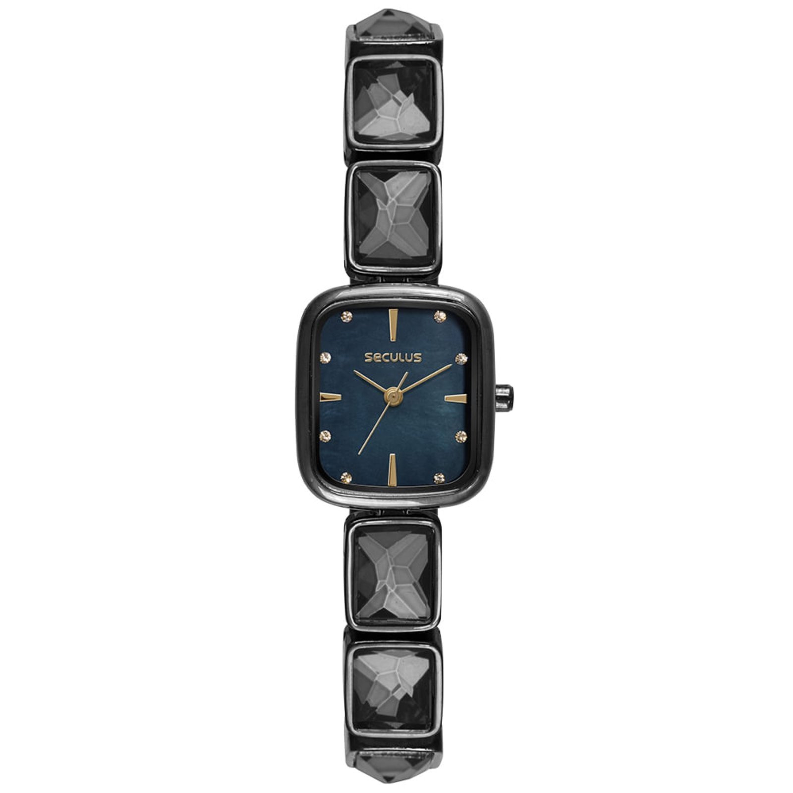 Vista 2 Relógio Feminino Seculus com Pedras Cravejadas preto preto