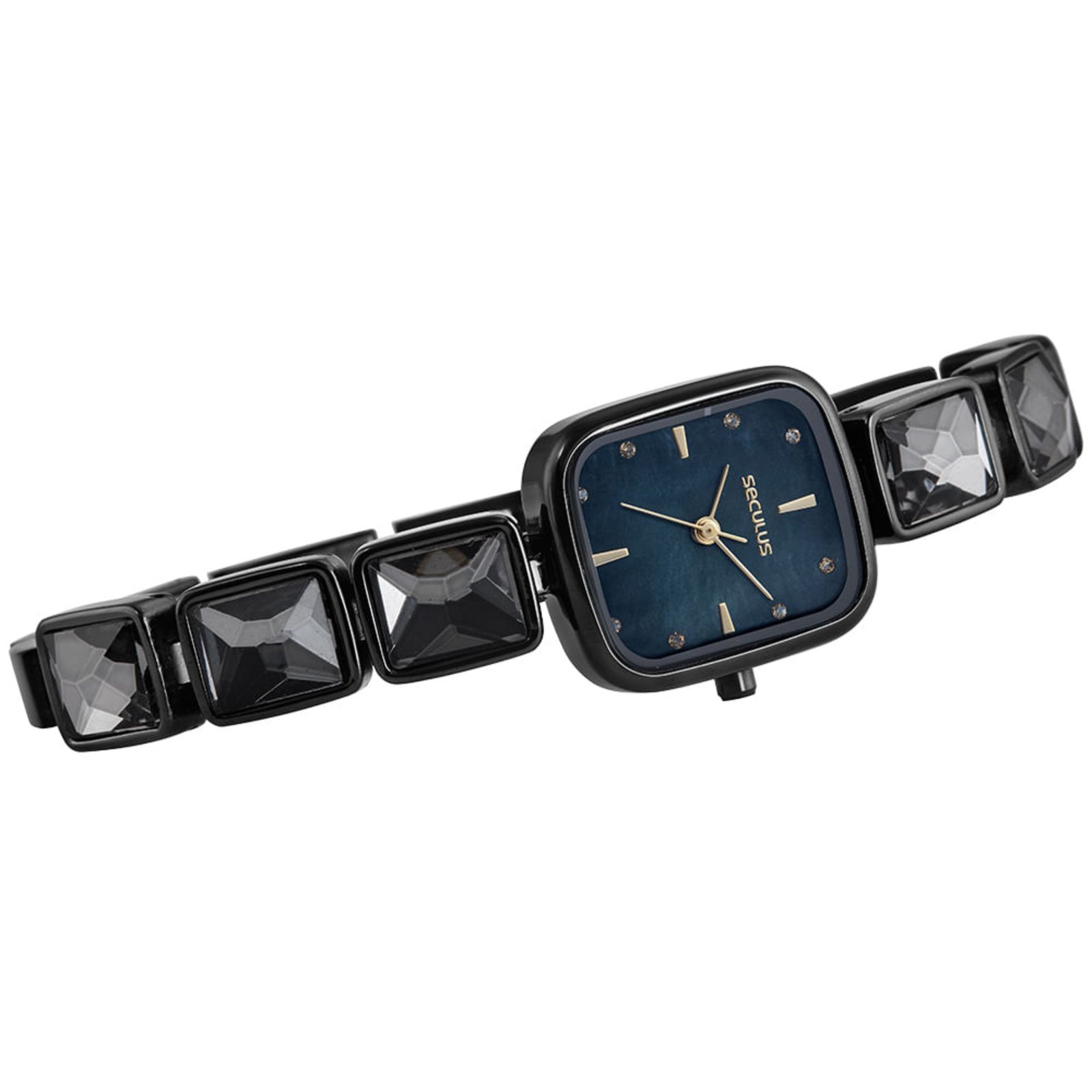 Vista 3 Relógio Feminino Seculus com Pedras Cravejadas preto preto