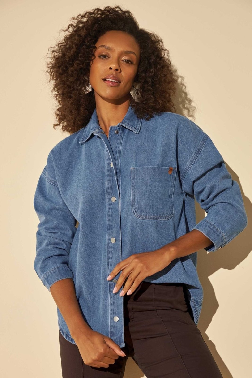 Camisa Feminina Jeans Oversized Marialícia Azul