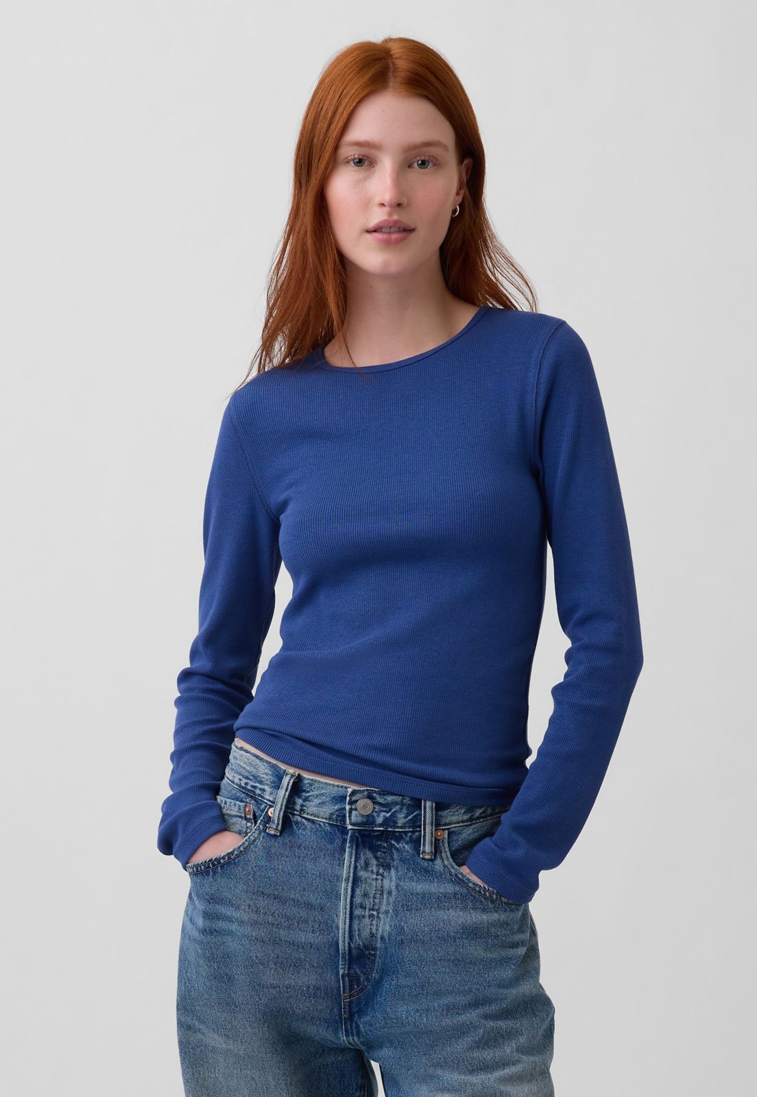 Blusa Feminina GAP Manga Longa Gola Redonda Azul
