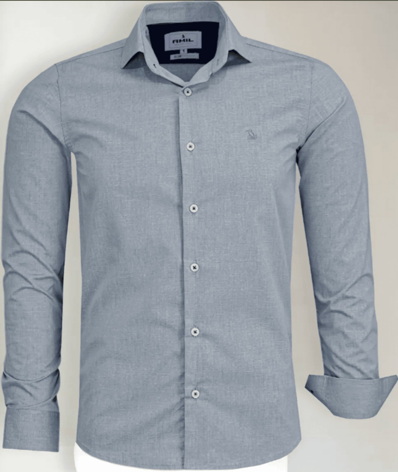 Camisa Social Amil Slim Expert Misto com Elastano Macia Fácil de Passar M/Longa Luxo Azul escuro