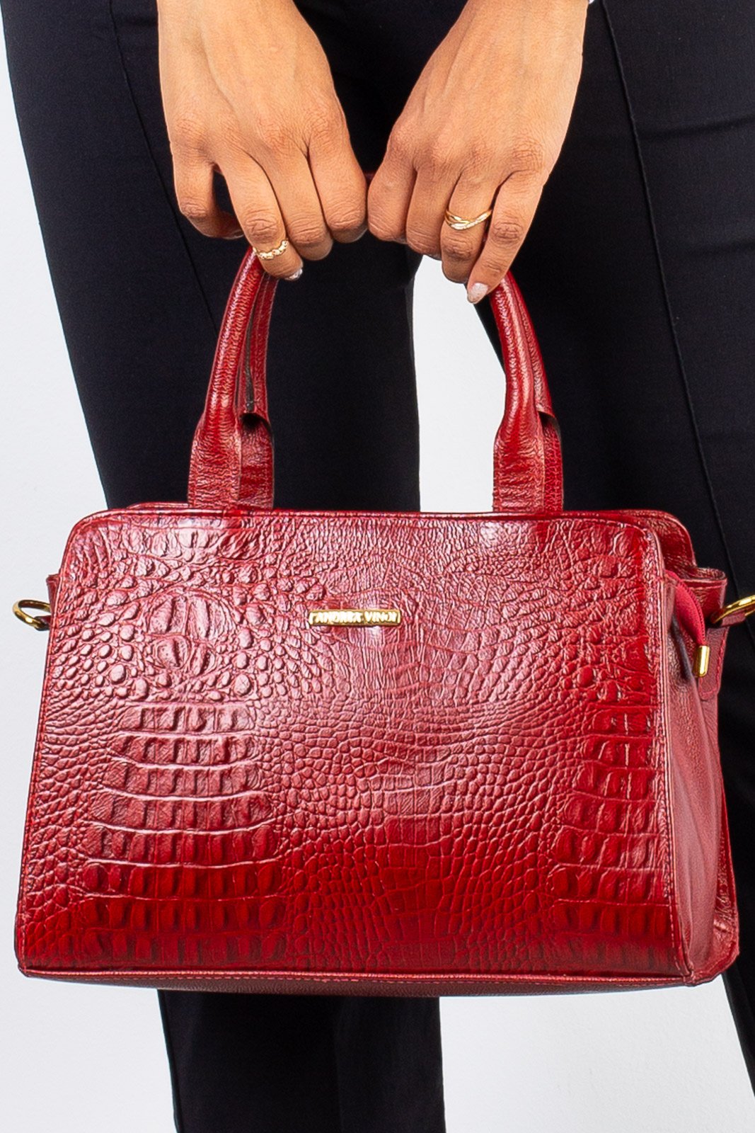 Bolsa Andrea Vinci De Couro Croco Estruturada Emili – Vermelho