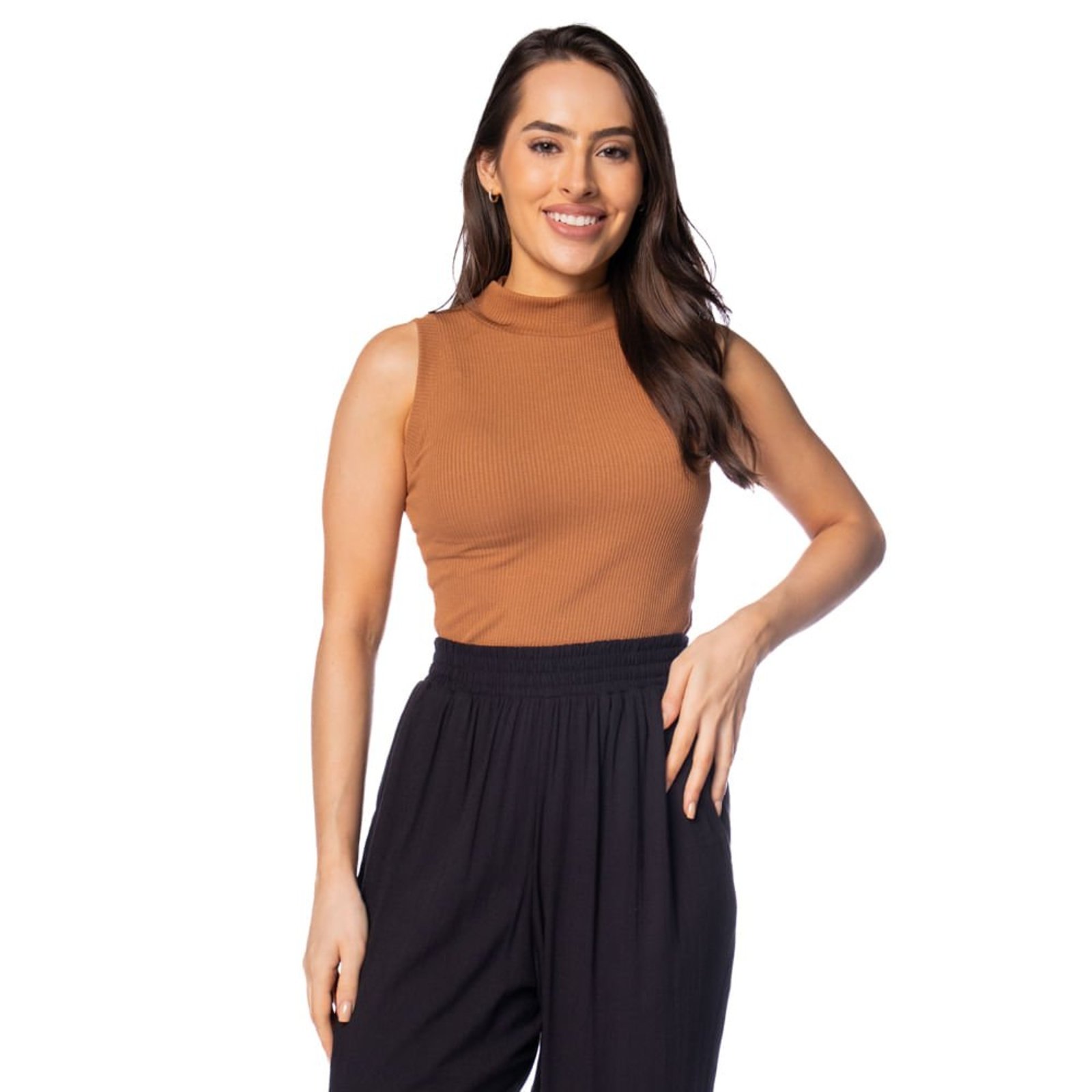 Regata Cropped Feminina LZT Texturizada Caramelo