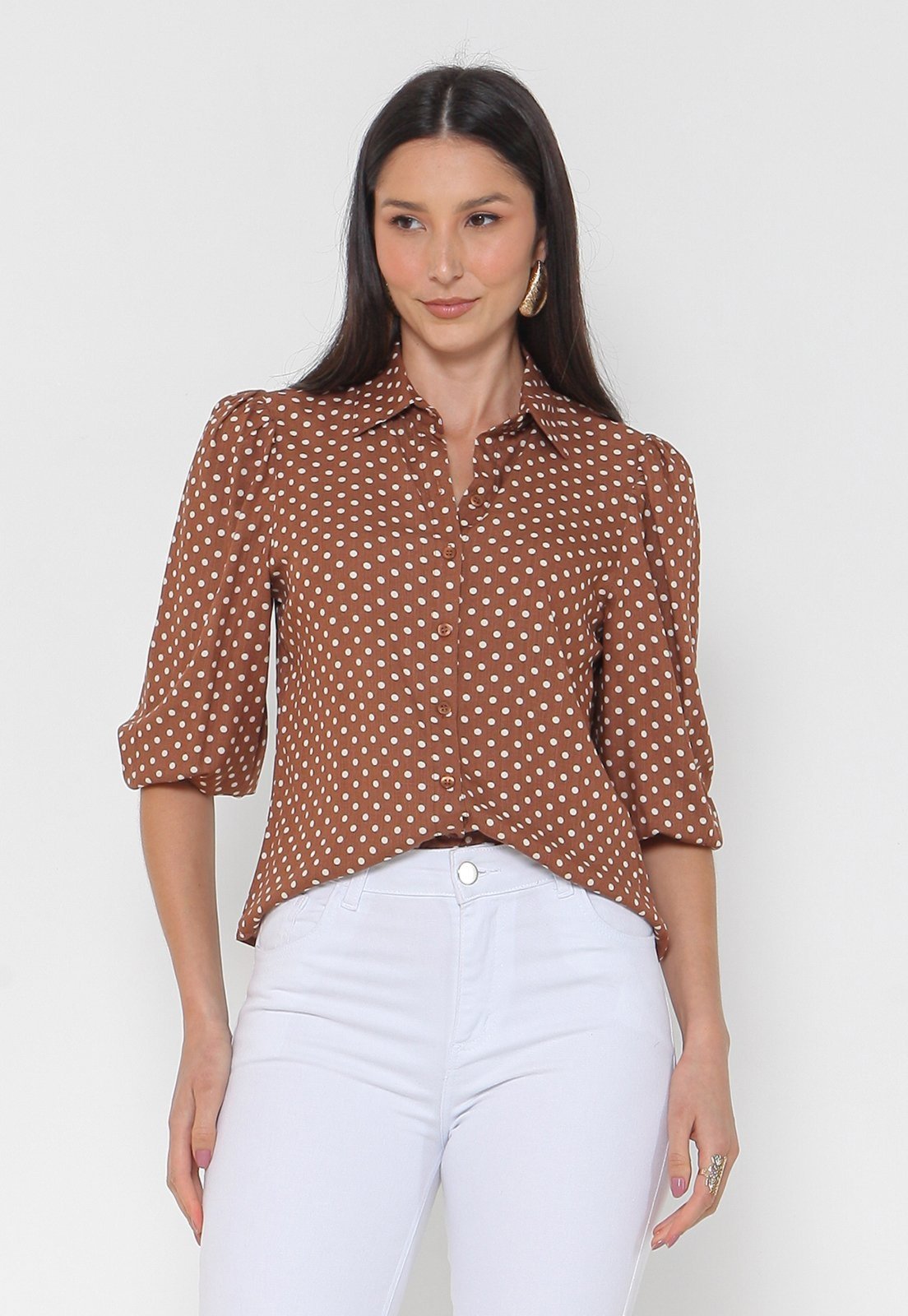 Camisa Intens Manga 3/4 Viscolinho Marrom