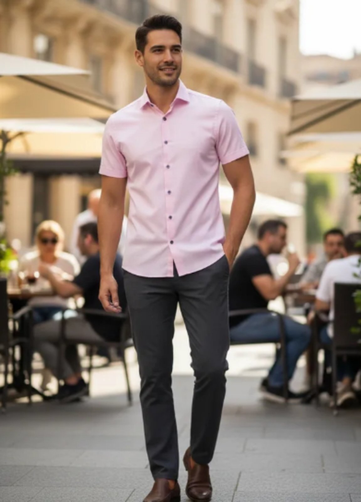 Camisa Social Amil Slim Liga Algodão Manga Curta Luxo Lançamento Rosa