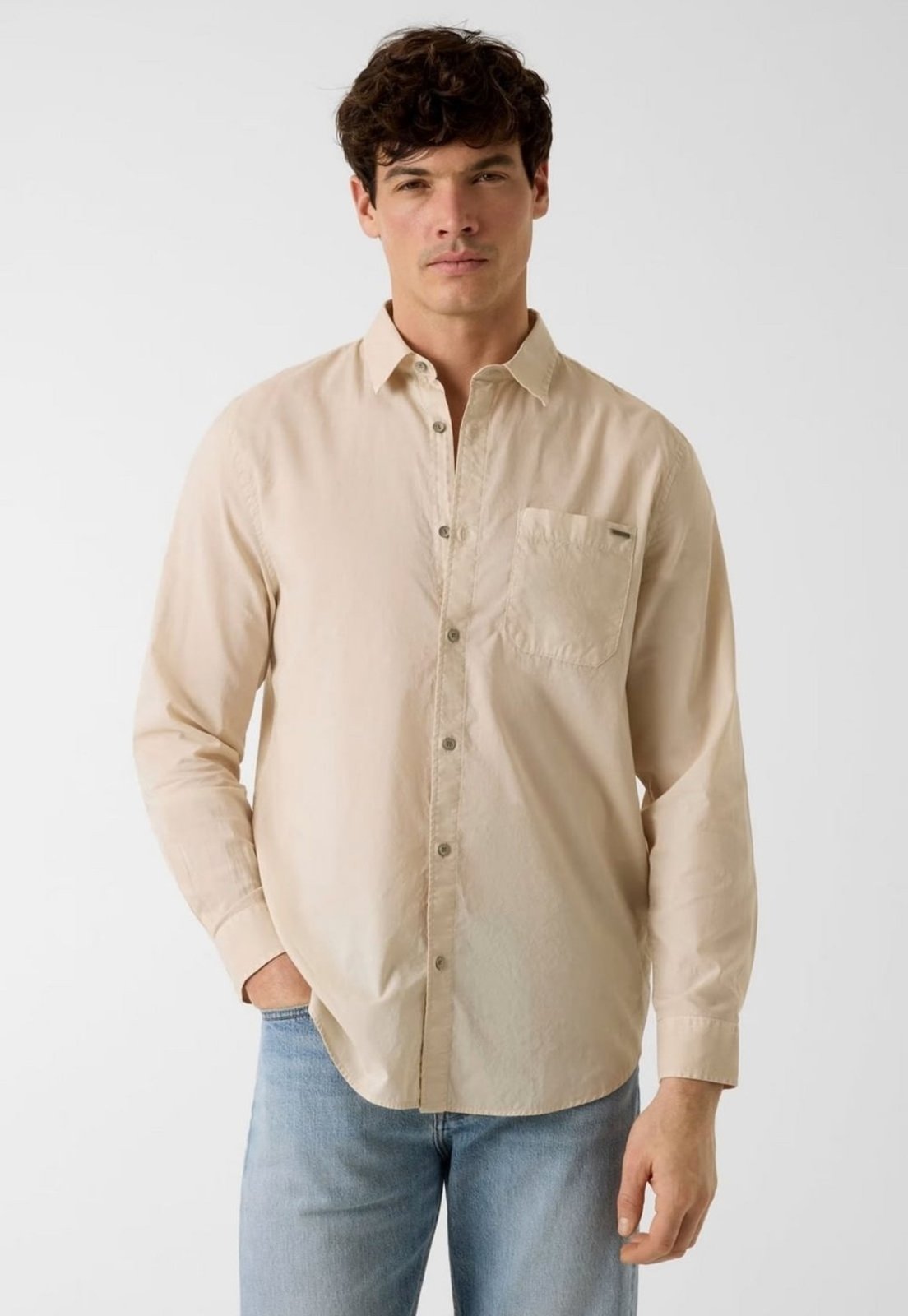 Camisa Guess Manga Longa Voil Eco Bege