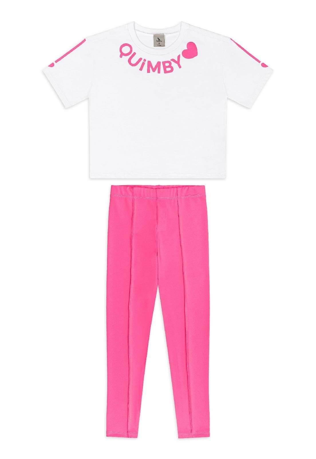 Infantil - Conjunto Blusa Calça Legging Quimby Branco