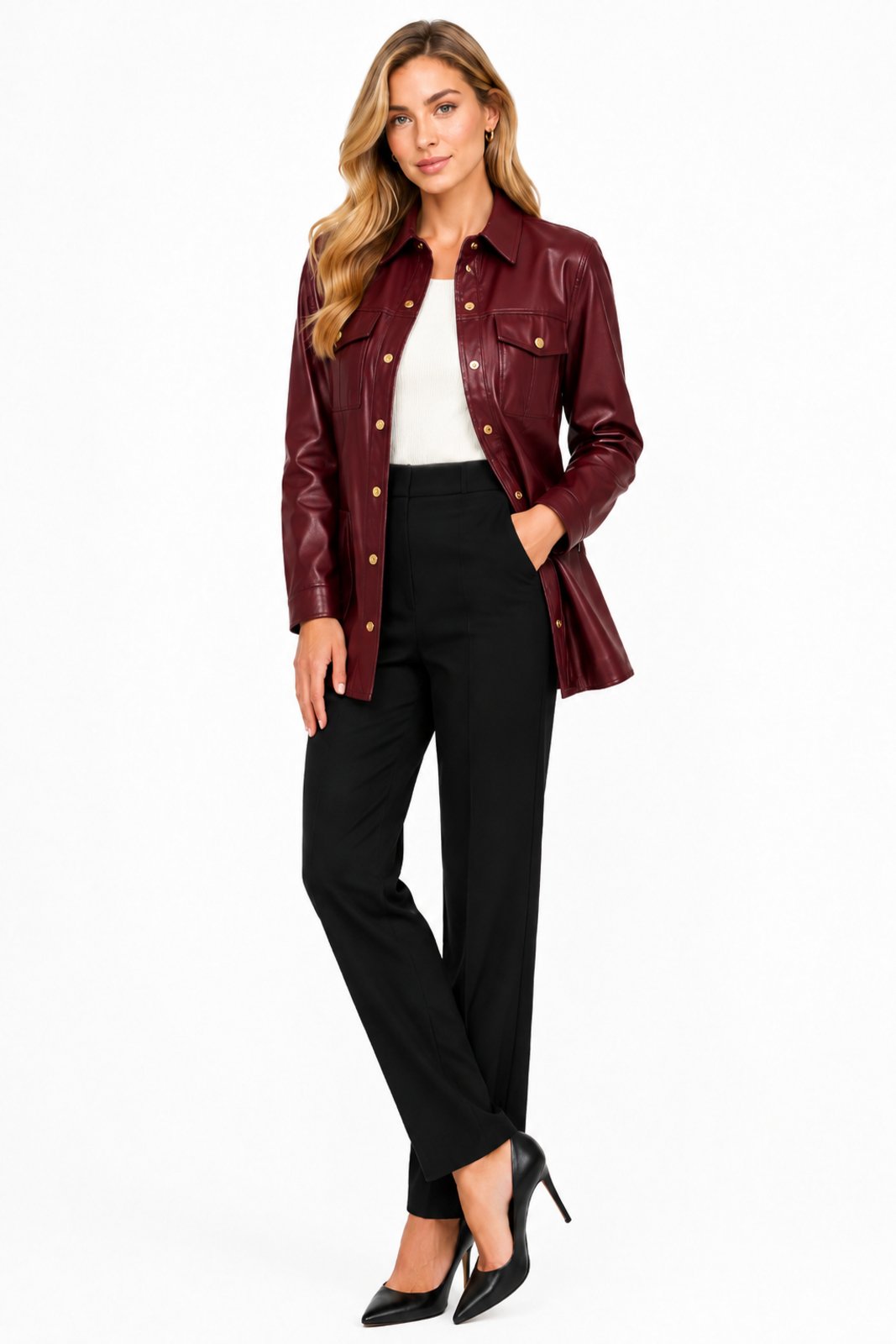Jaqueta D Bell Outlet Fashion Couro Botões Vinho