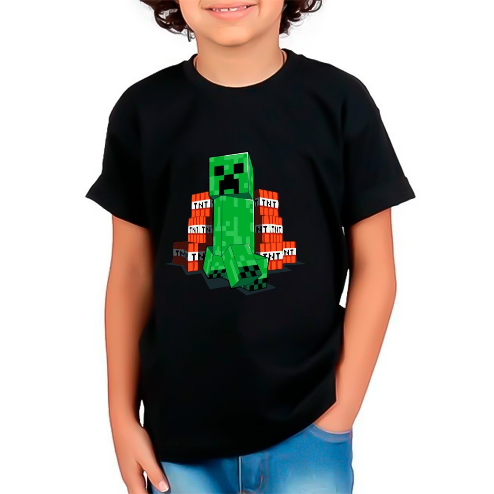 Infantil - Camiseta Minecraft Creeper Estilo Game Explosivo Unissex Preto