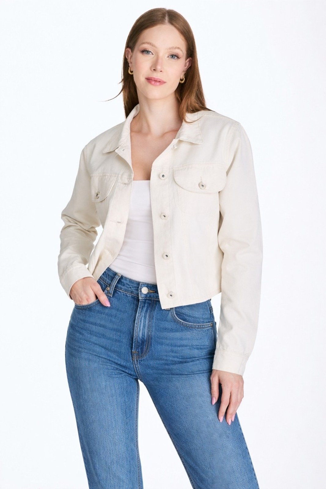 Jaqueta Feminina HNO Jeans Algodão Off White