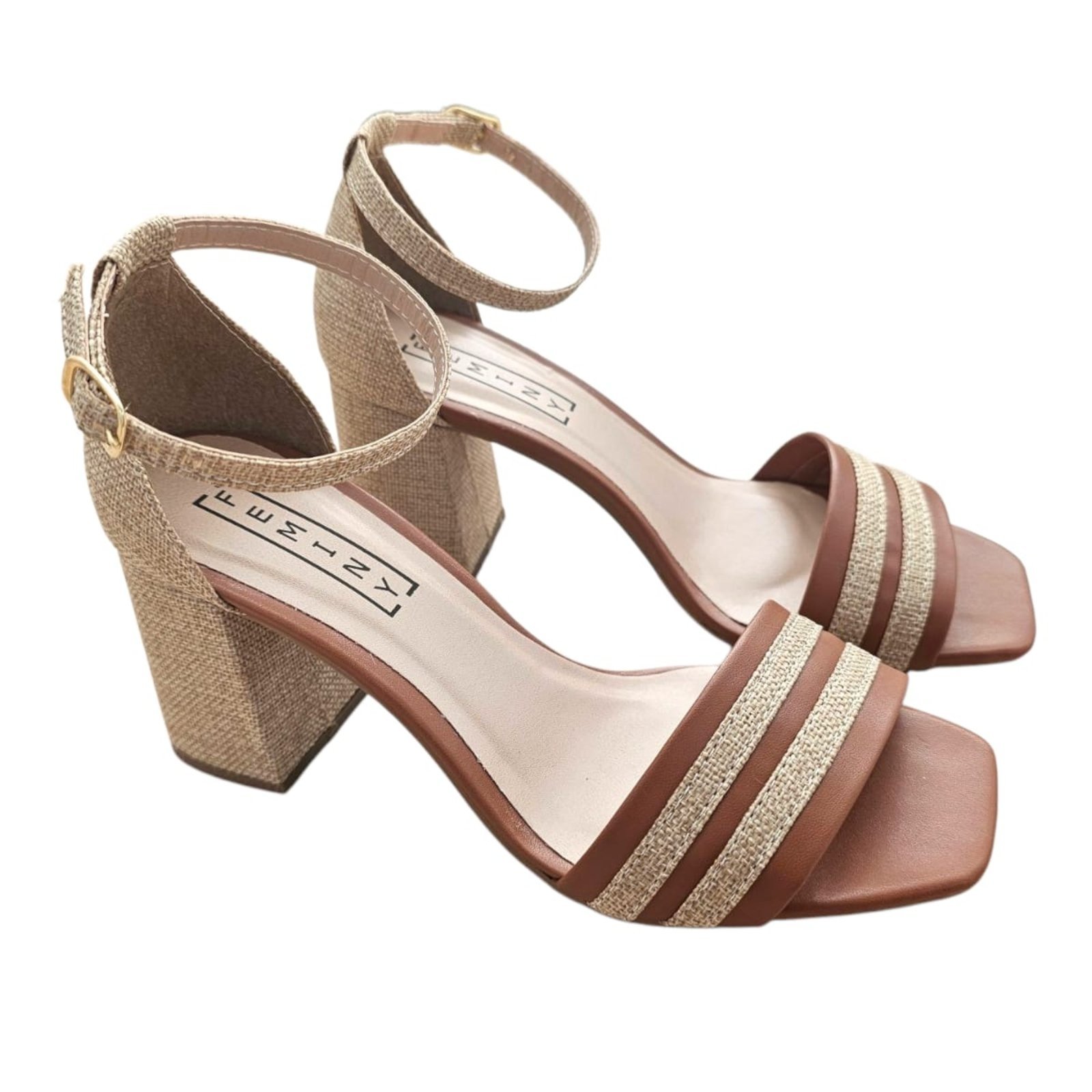 Sandalia Feminina Salto Grosso Bloco Alto Confortavel Casual Marrom