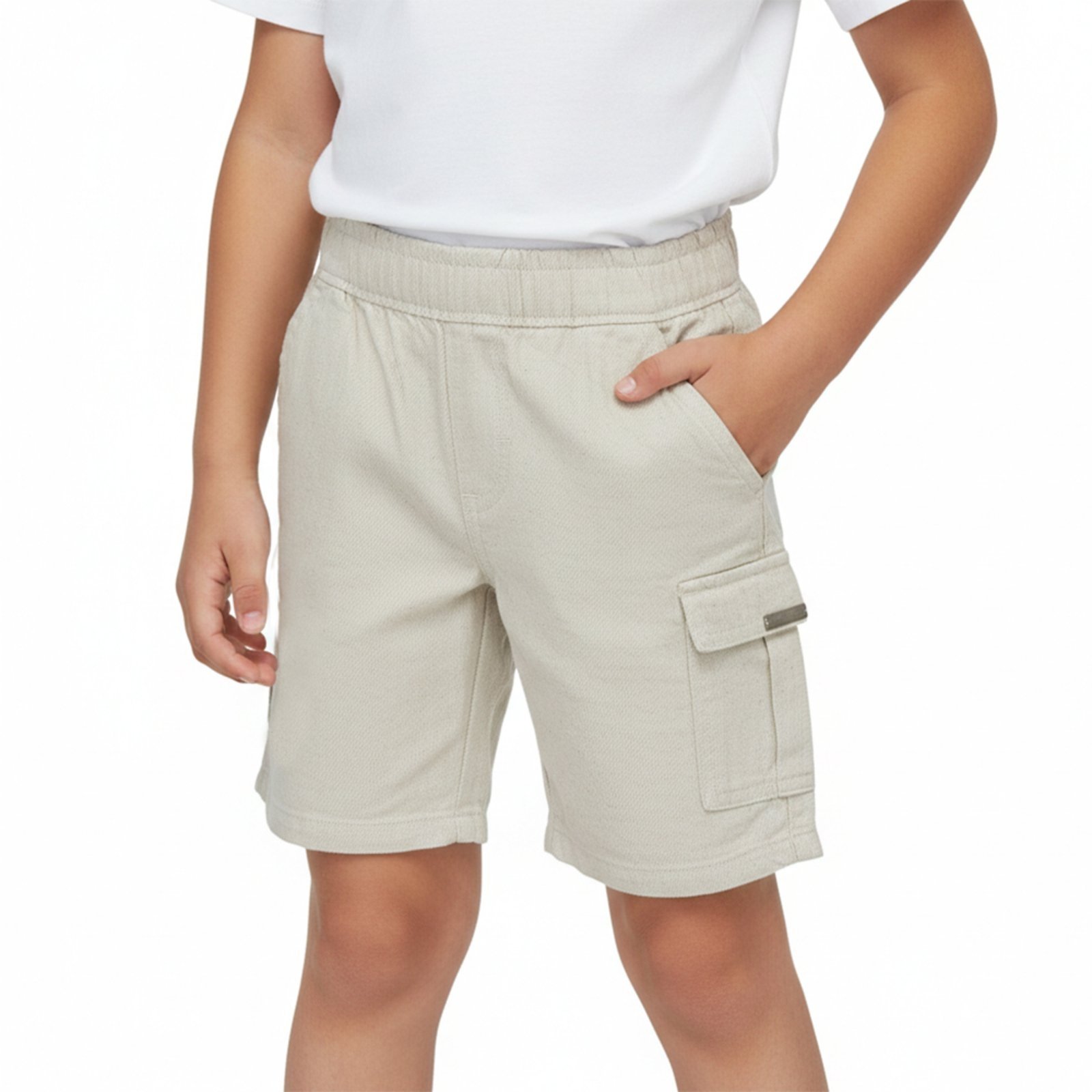 Infantil - Bermuda Look Jeans Cargo Linho Bege