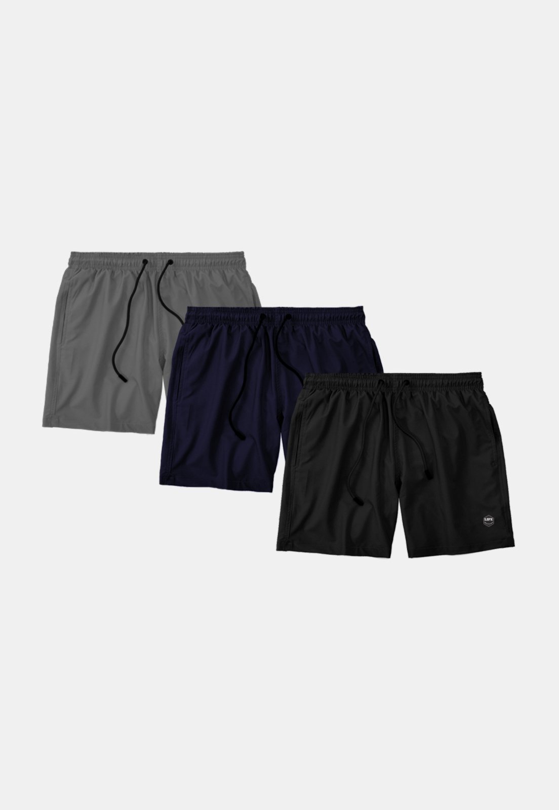 Kit 3 Shorts Masculino Básico Liso Bermuda Praia Mauricinho Tactel Colorido