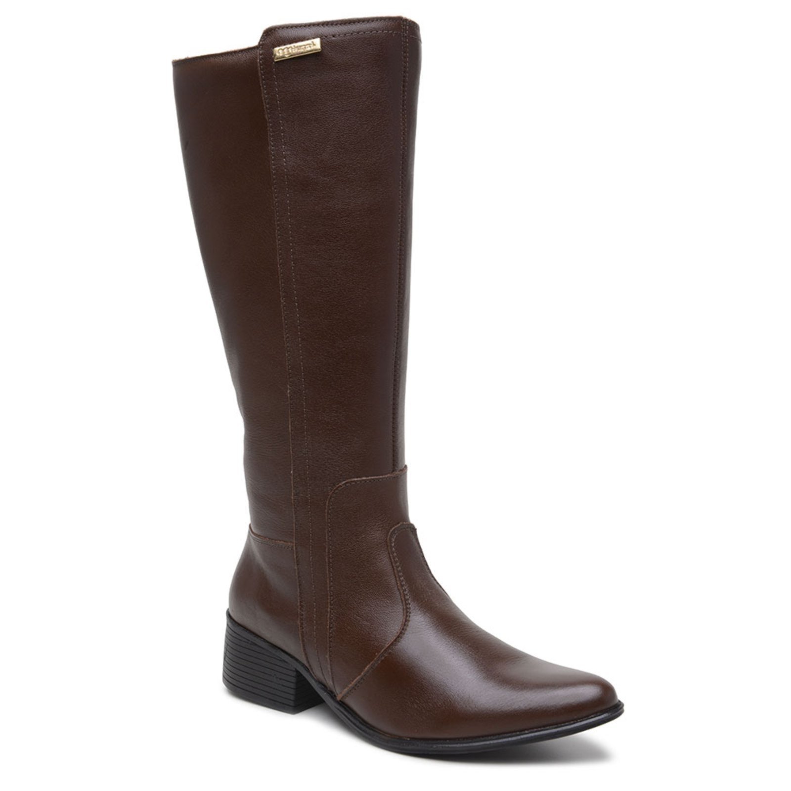 Bota Feminina Montaria Country Miuzzi Cano Longo em Couro Marrom Confortável com Zíper Lateral