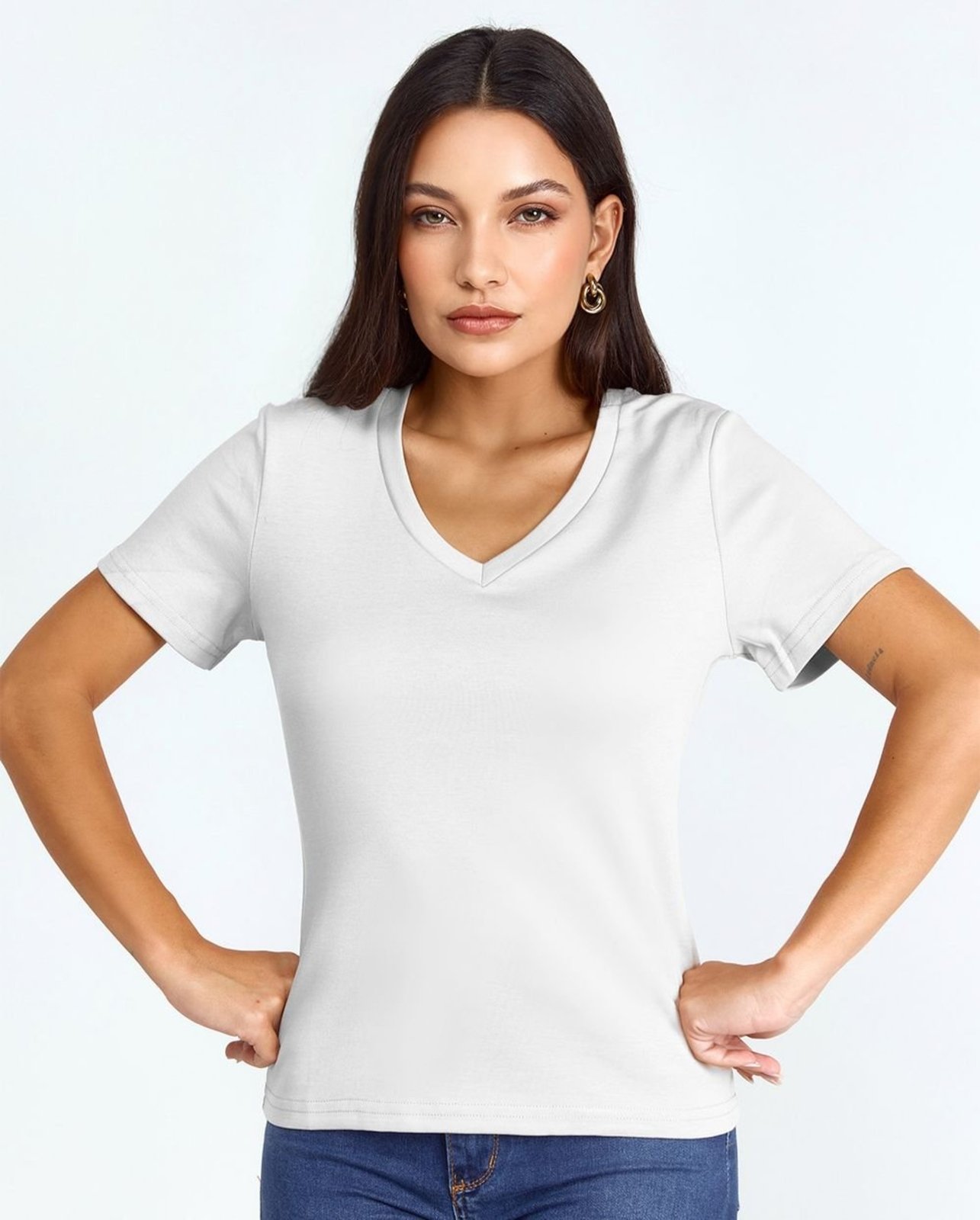 Baby Look Gola em V Feminina Premium 90296 Branco Consciência