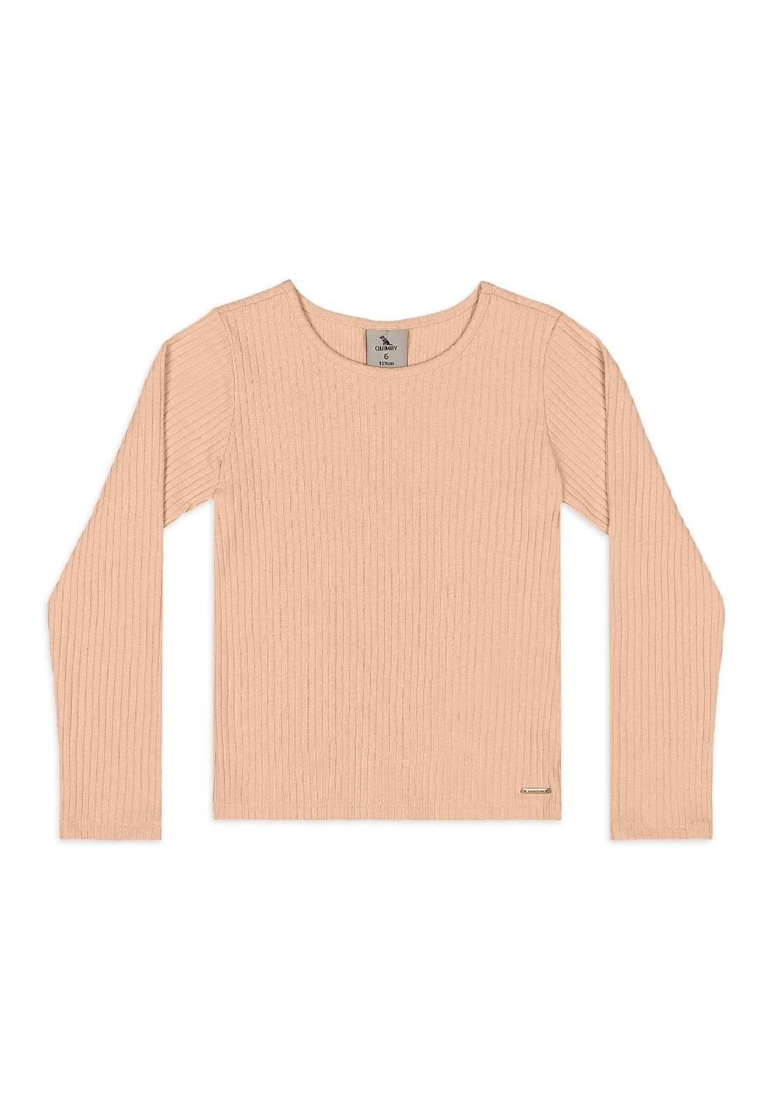 Infantil - Blusa Ribana Canelada Manga Longa Quimby Bege