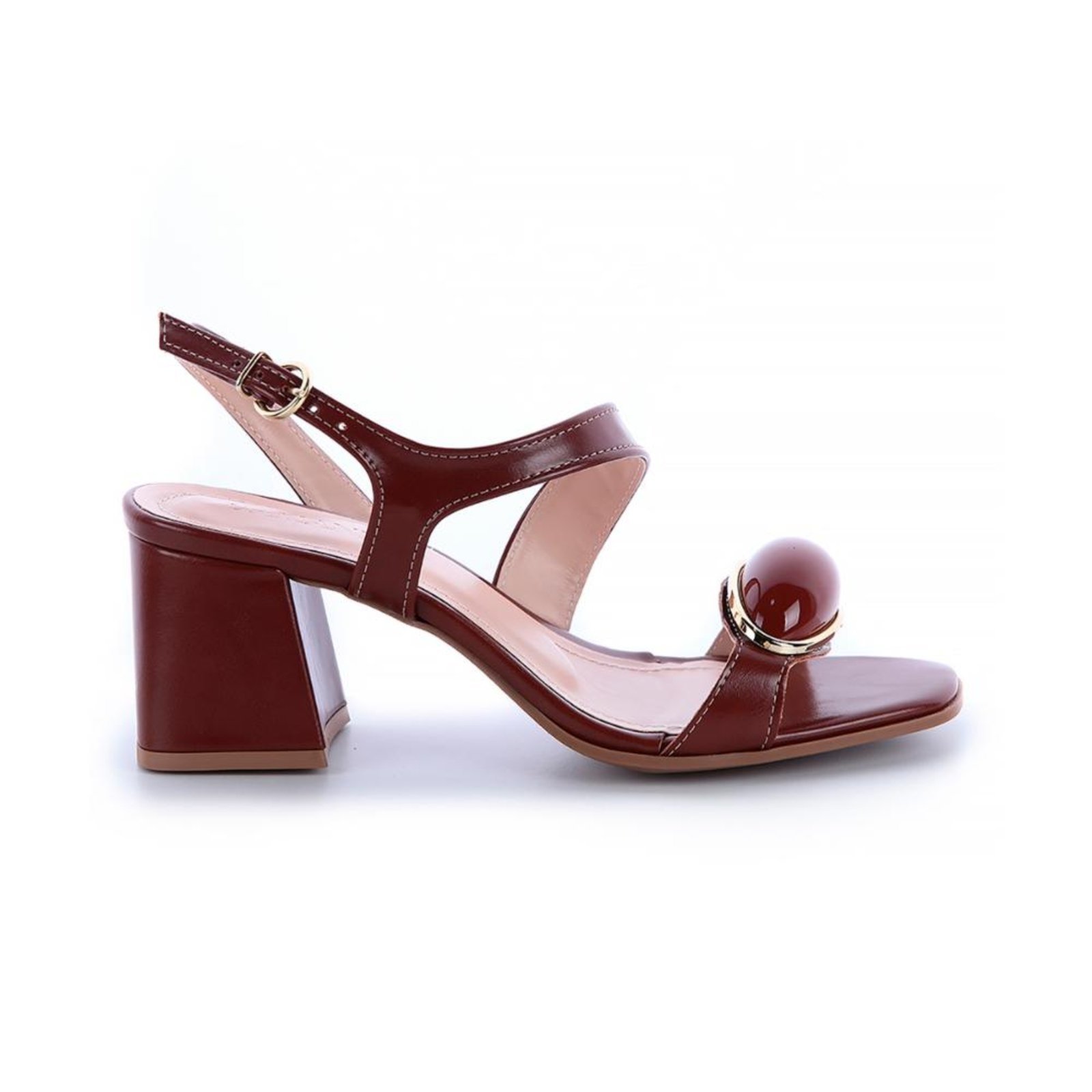 Sandália Salto Damannu Shoes Aplicação Adele Marrom Whisky