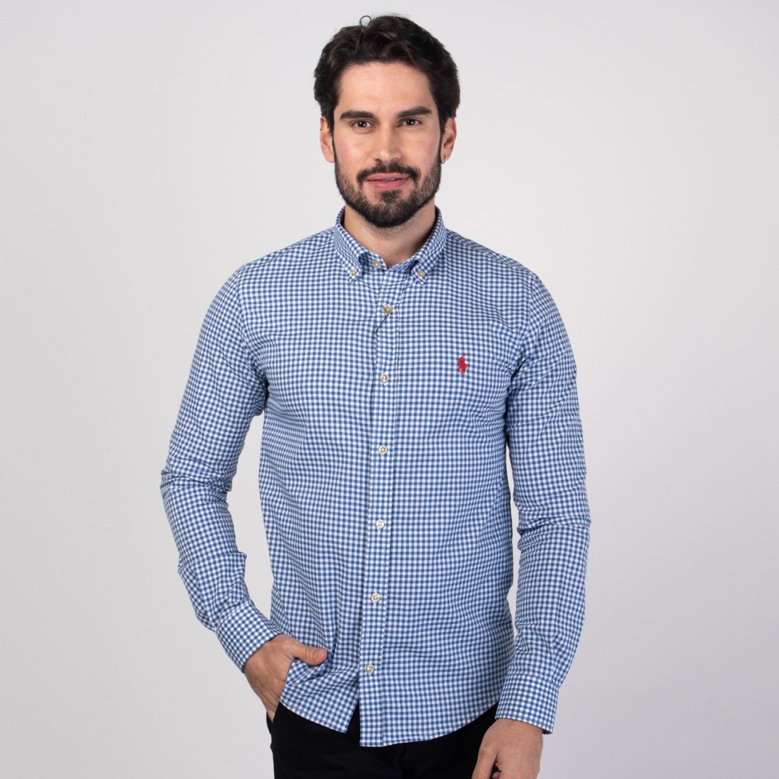Camisa RL Xadrez Slim Fit Azul Marinho