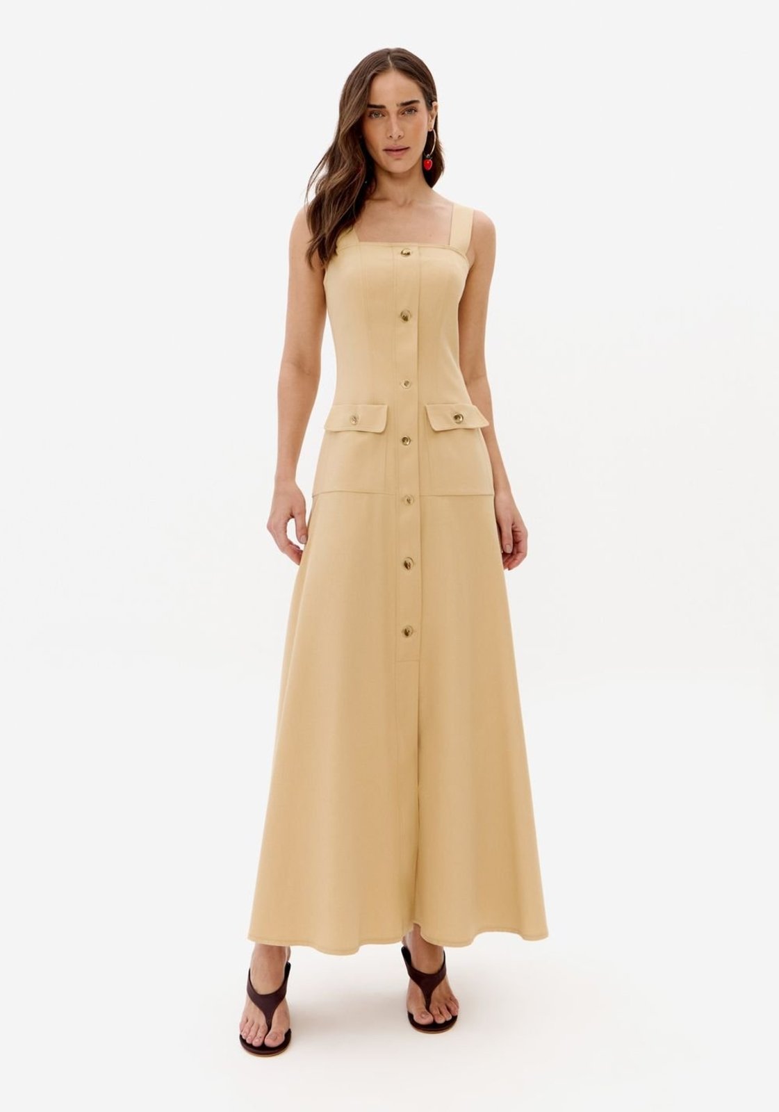 Vestido Super Midi Evasê Com Linho Lança Perfume