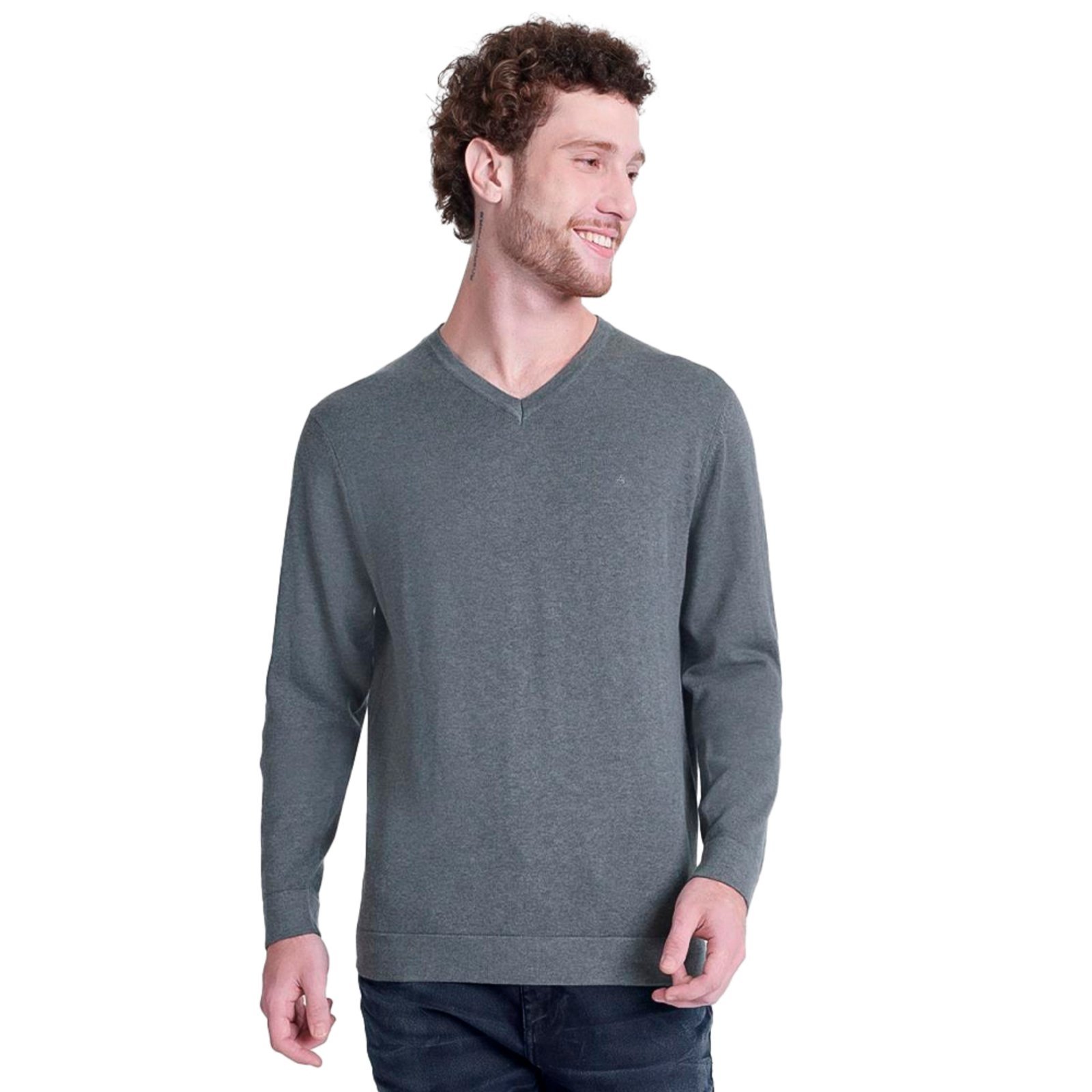 Suéter Tricot Aramis Gola V IN24 Cinza Mescla Masculino