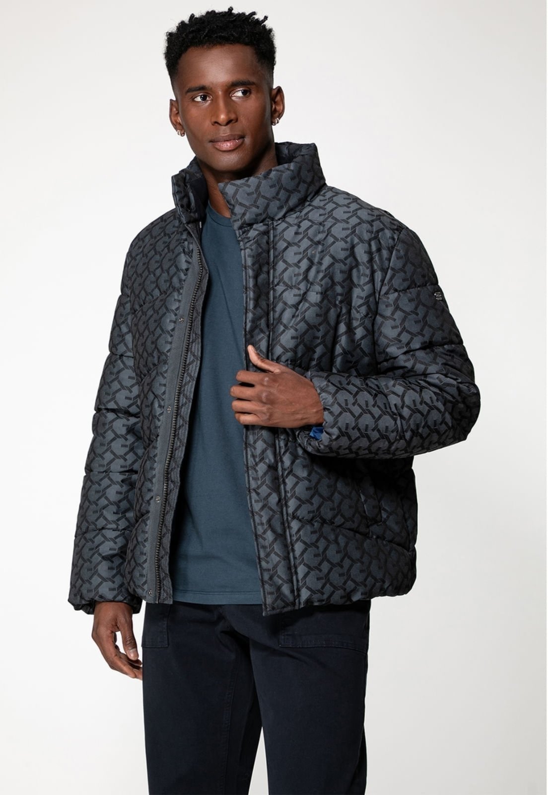 Jaqueta Guess Puffer Logo G Azul