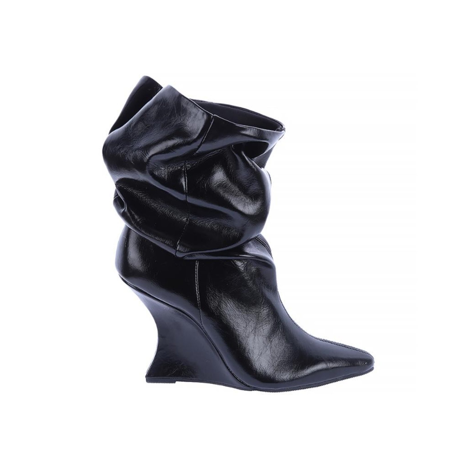 Giorgia - Bota Feminina Anabela Slouchy Cano Médio Preta Preto