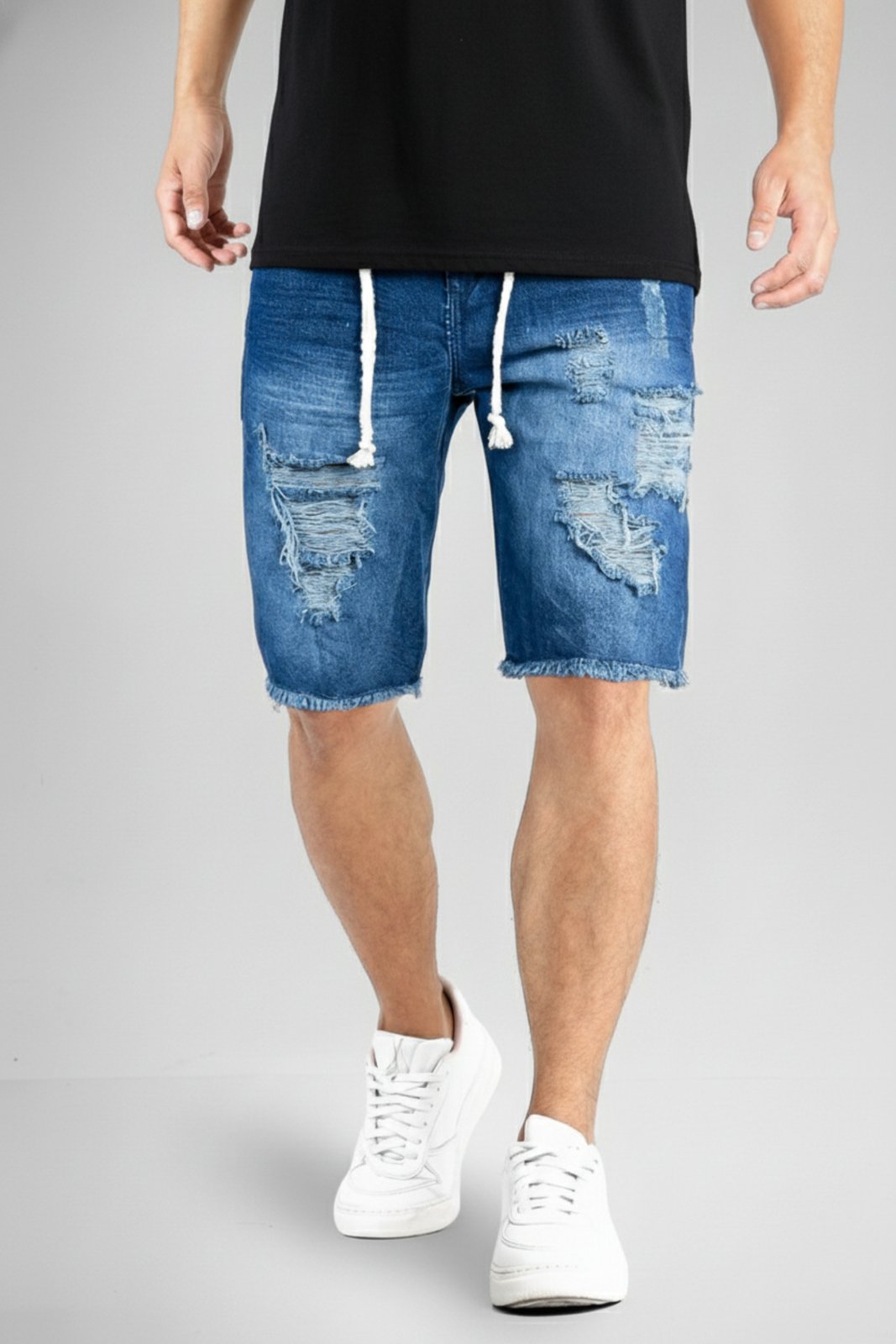 Bermuda Jeans Masculina Destroyed Rasgada Escuro Variado
