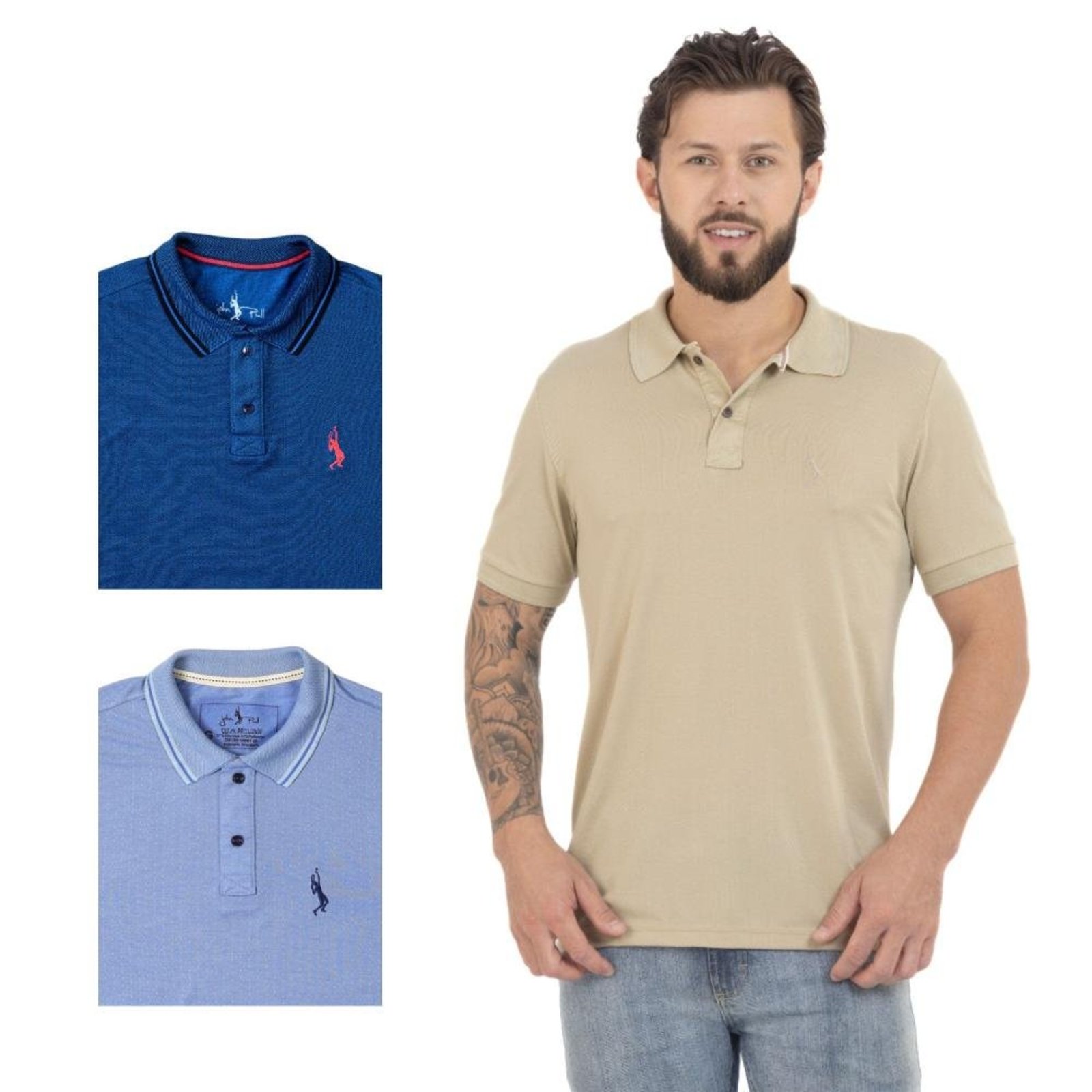 Kit 3 Camisa Polo Masculina Slim Piquet Algodão Ocasiões