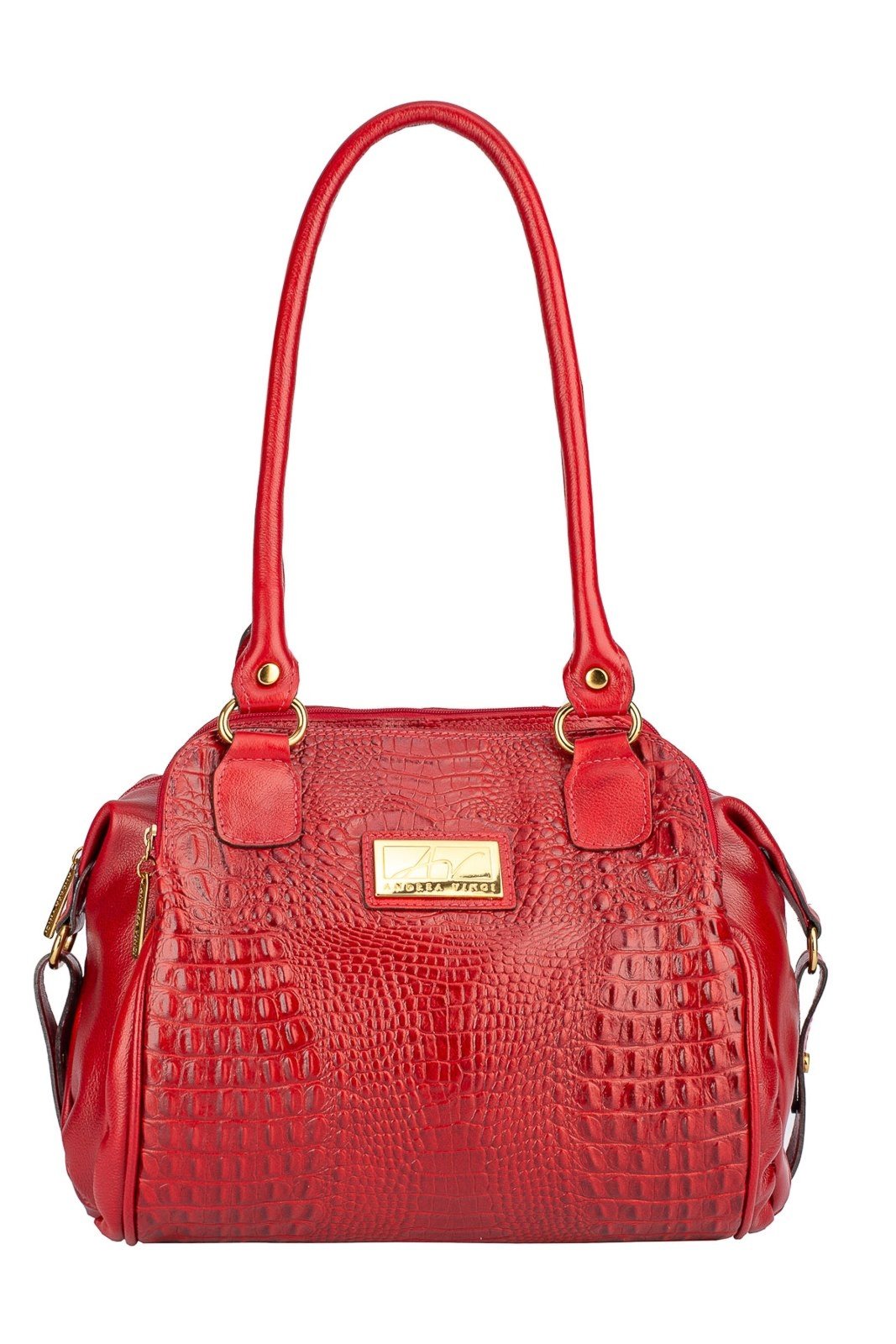 Bolsa de ombro em couro croco Simone - Vermelho