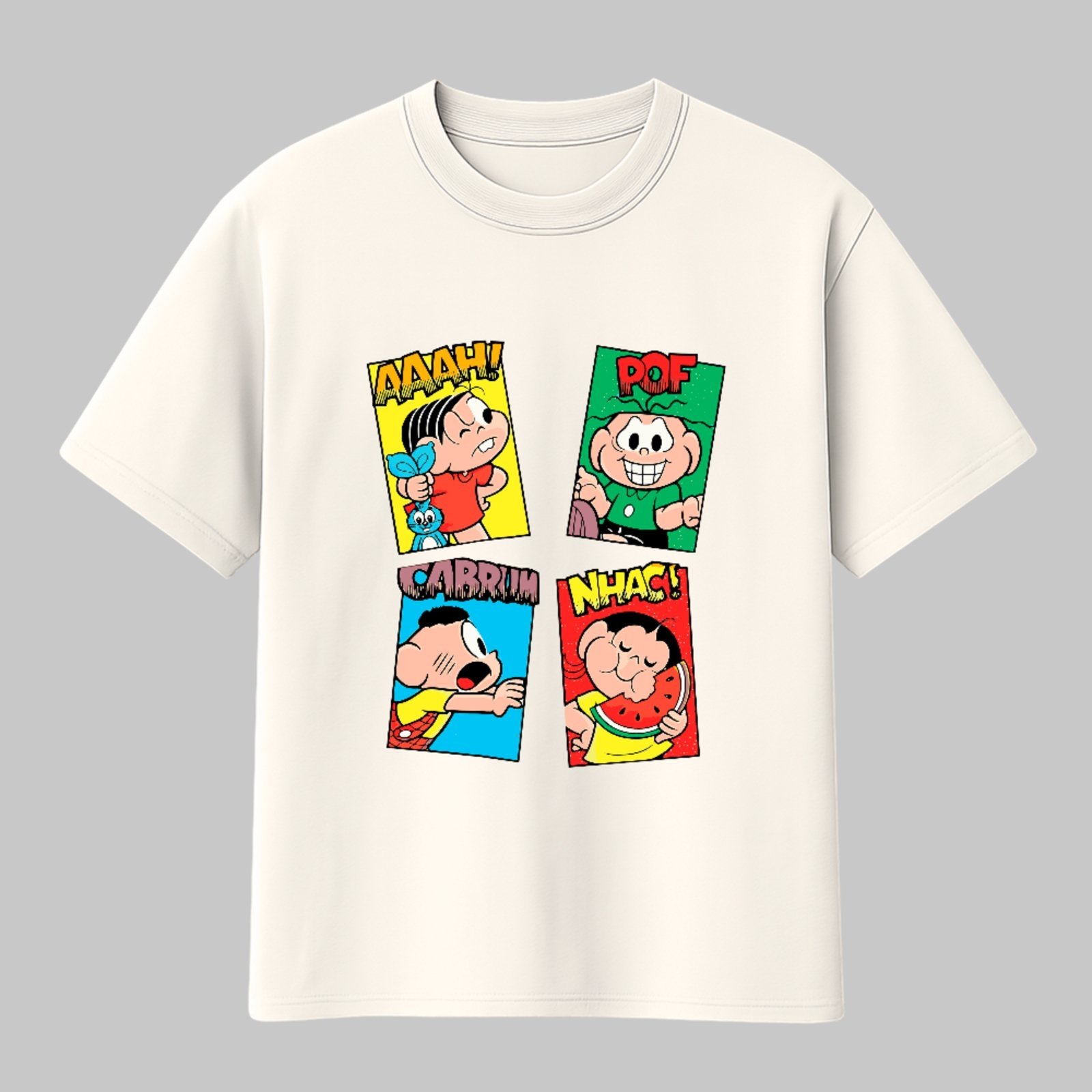Camiseta Básica Estampa Quadrinhos Divertidos Turma Da Mônica Unissex Off White